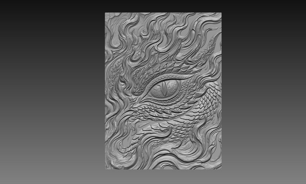 Fire Dragon Eye 3D Relief STL File, Fantasy Creature CNC Carving Digital Download