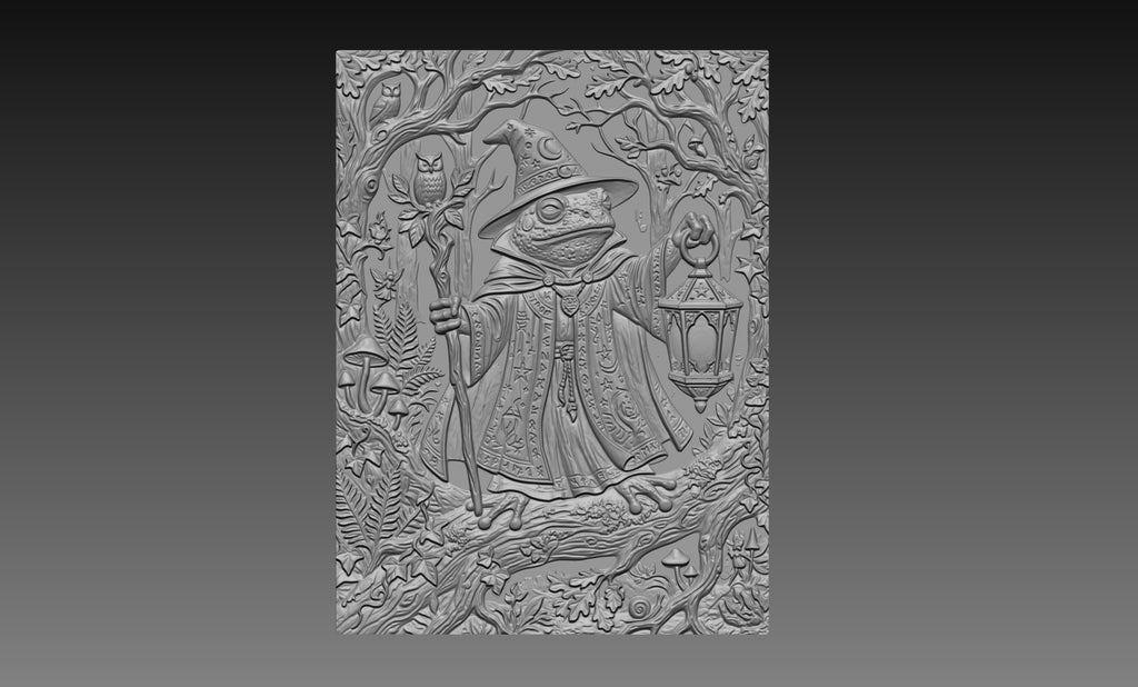 DND Frog Wizard Lantern 3D Relief STL File, Fantasy Tabletop CNC Carving Gaming Decor Digital Download