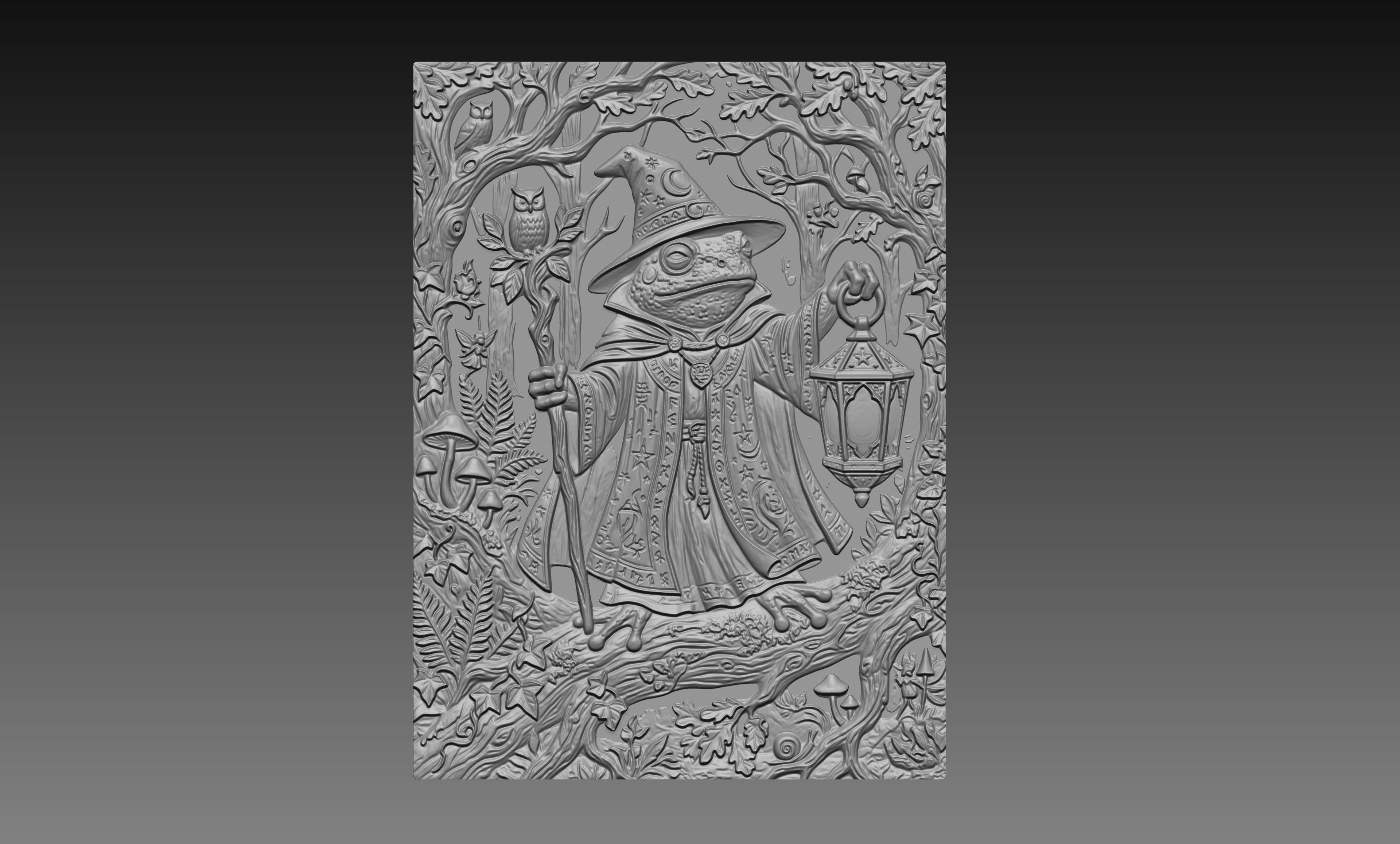 DND Frog Wizard Lantern 3D Relief STL File, Fantasy Tabletop CNC Carving Gaming Decor Digital Download