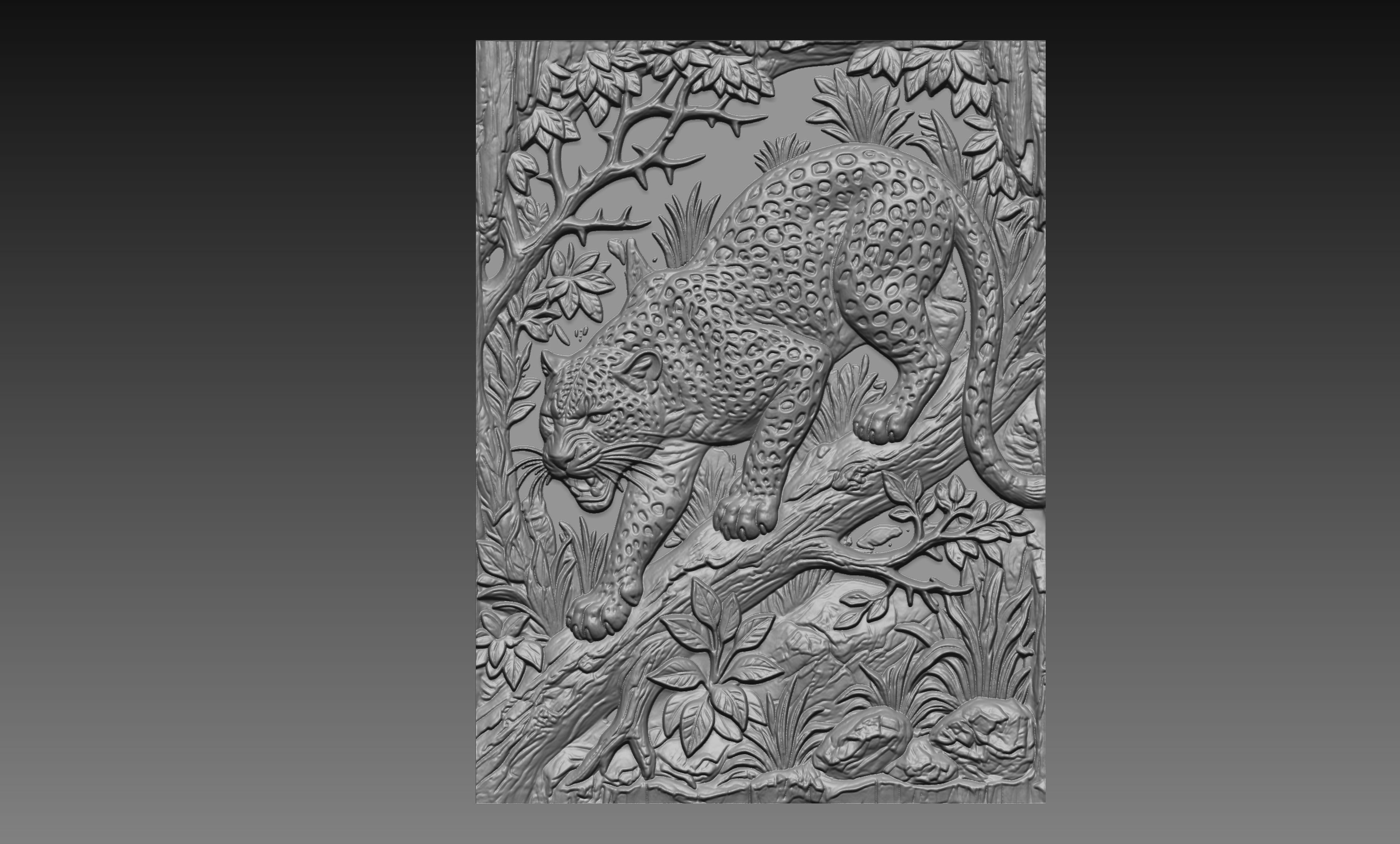 Leopard Pouncing 3D Relief STL File, Jungle Wildlife CNC Carving Model, Big Cat Wall Art Panel, Safari Decor, Router Engraving 3D Print