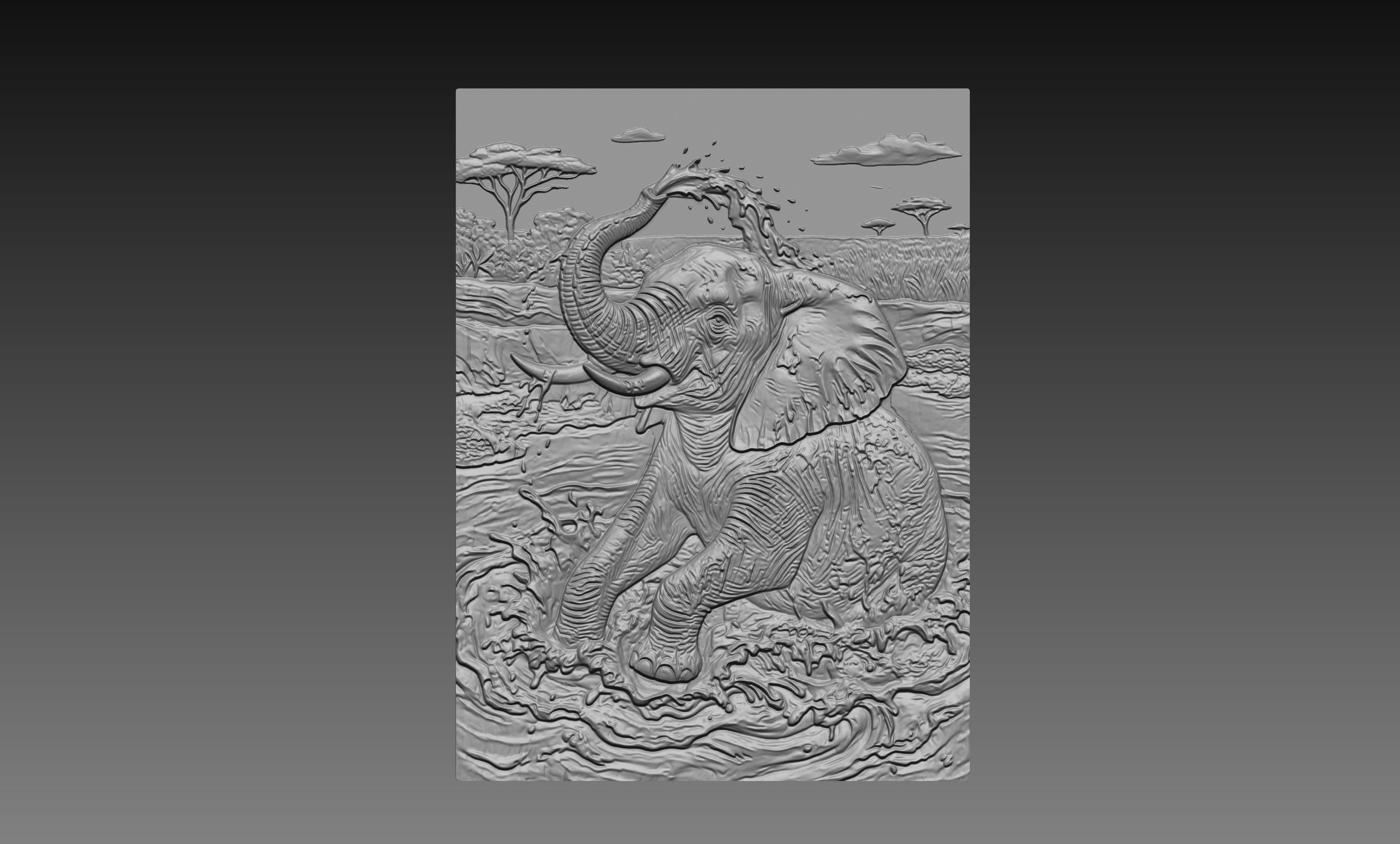 Elephant Mud Savannah 3D Relief STL File, Wildlife CNC Carving Digital Download