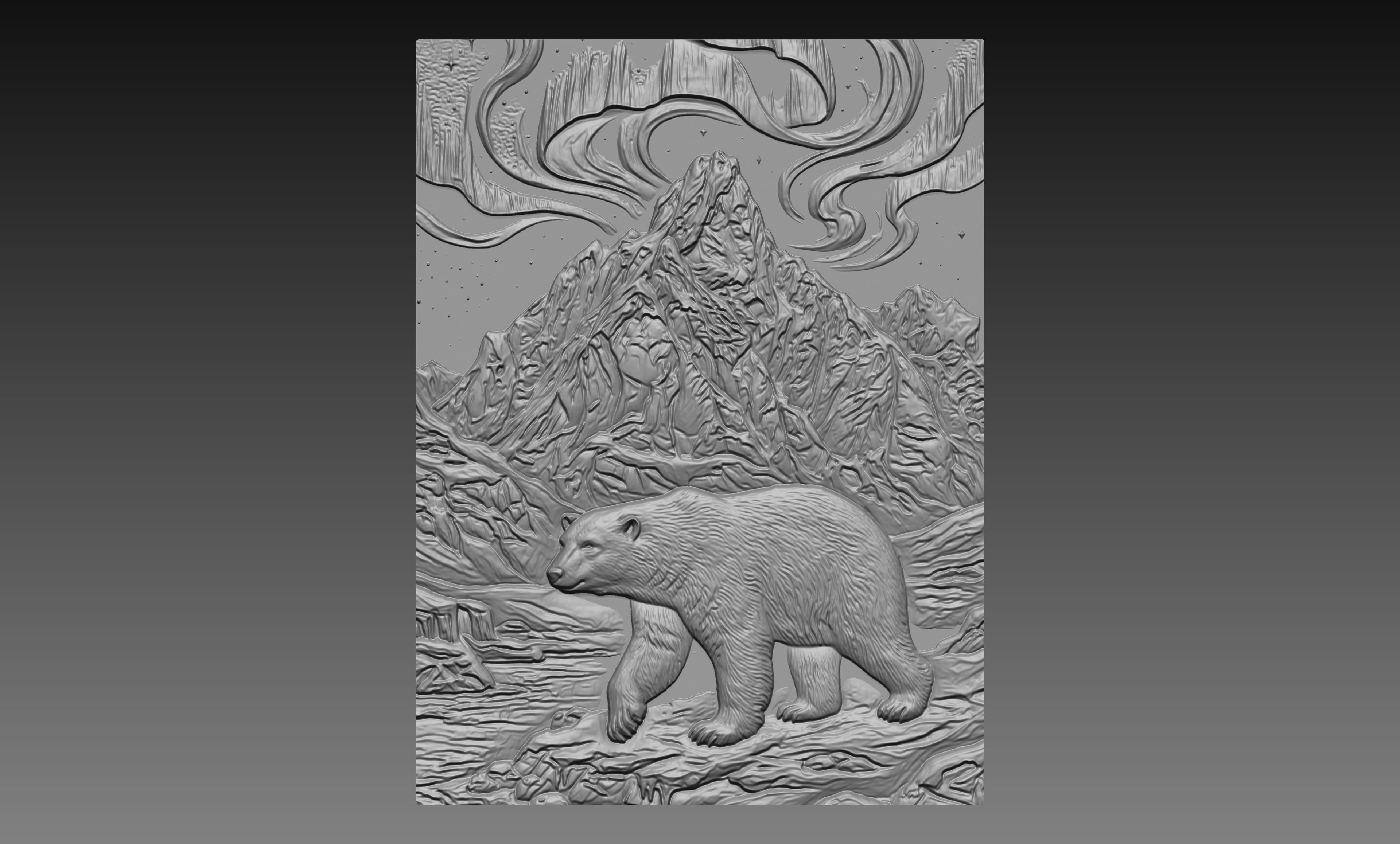 Polar Bear Northern Lights 3D Relief STL File, Arctic CNC Carving Digital Download