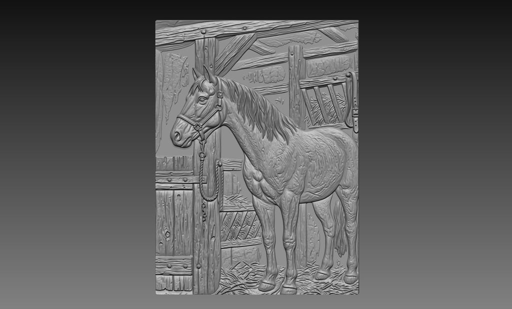 Stable Horse Ranch 3D Relief STL File, Western Farm Animal CNC Carving Digital Download