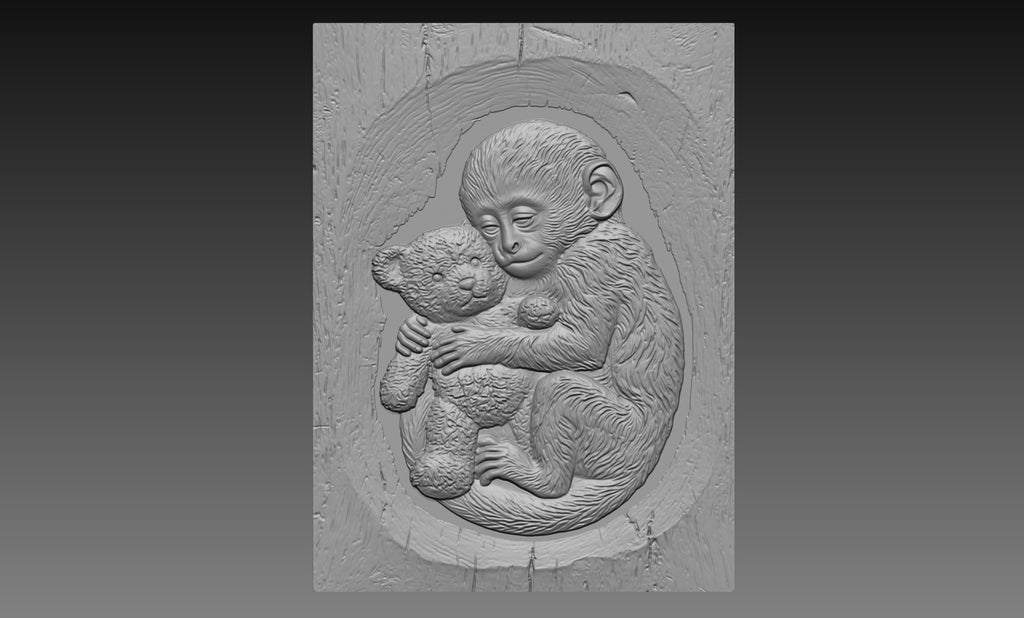 Baby Monkey Teddy Bear 3D Relief STL File, Cute CNC Carving Digital Download