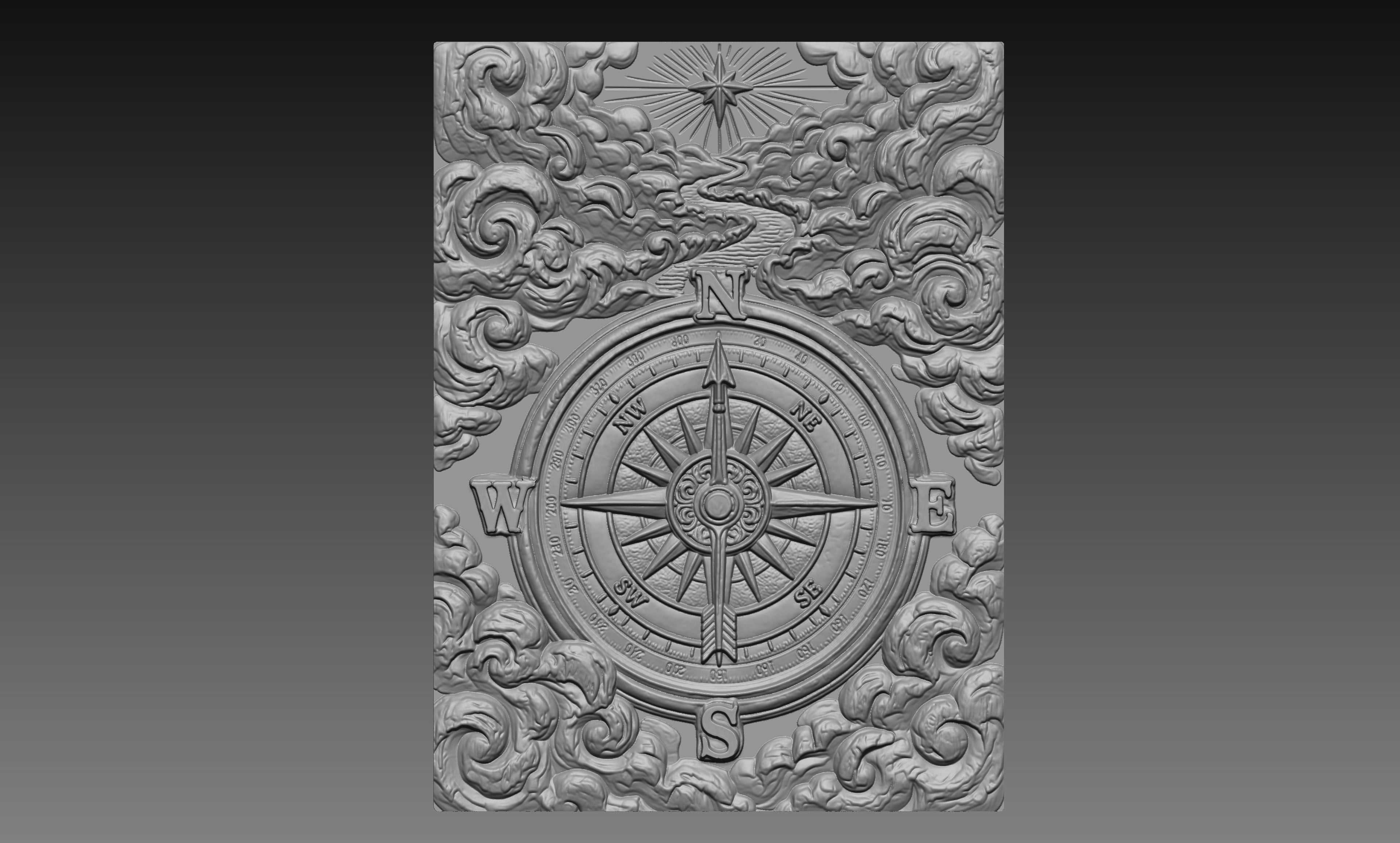 Compass North Star 3D Relief STL File, Nautical CNC Carving Digital Download