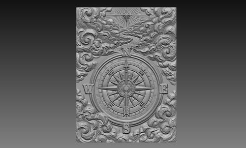 Compass North Star 3D Relief STL File, Nautical CNC Carving Digital Download