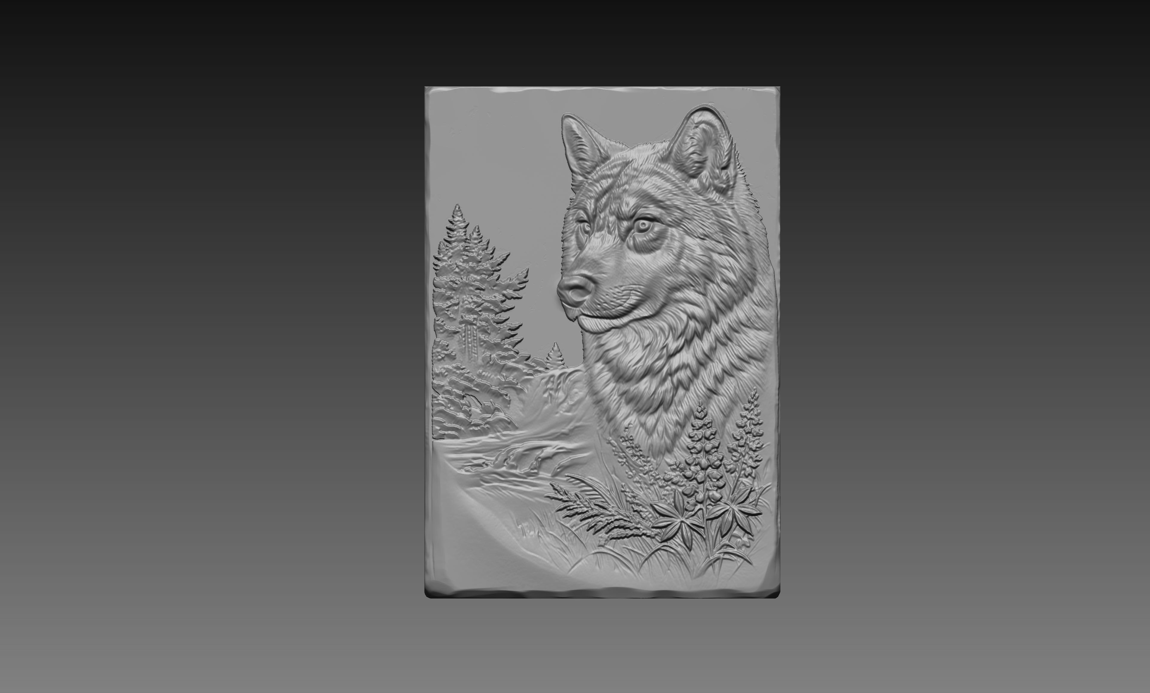 Wolf and Wildflowers 3D Relief STL File, Pine Forest River CNC Carving Model, Forest Floral Wall Art Panel, Rustic Nature Decor, Router Engraving 3D Print Design, Digital Download
