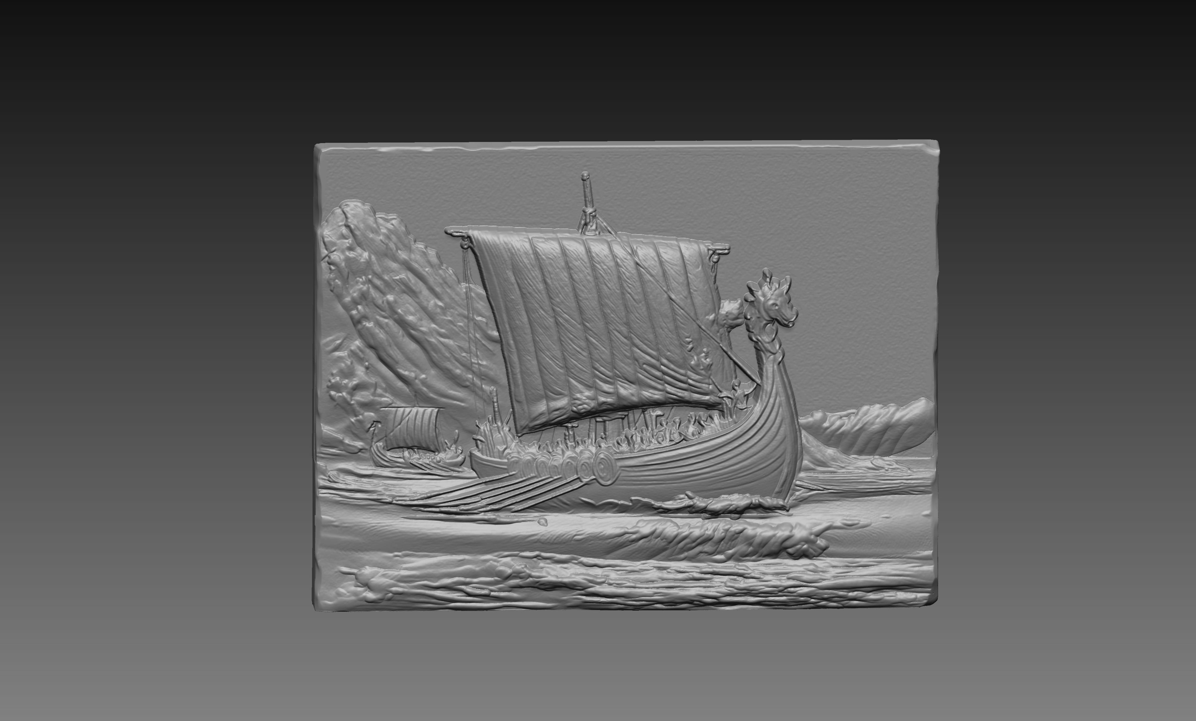 Viking Longboat 3D Relief STL File, Norse Ship CNC Carving Model, Ocean Waves Wall Art Panel, Nordic Decor, Router Engraving 3D Print