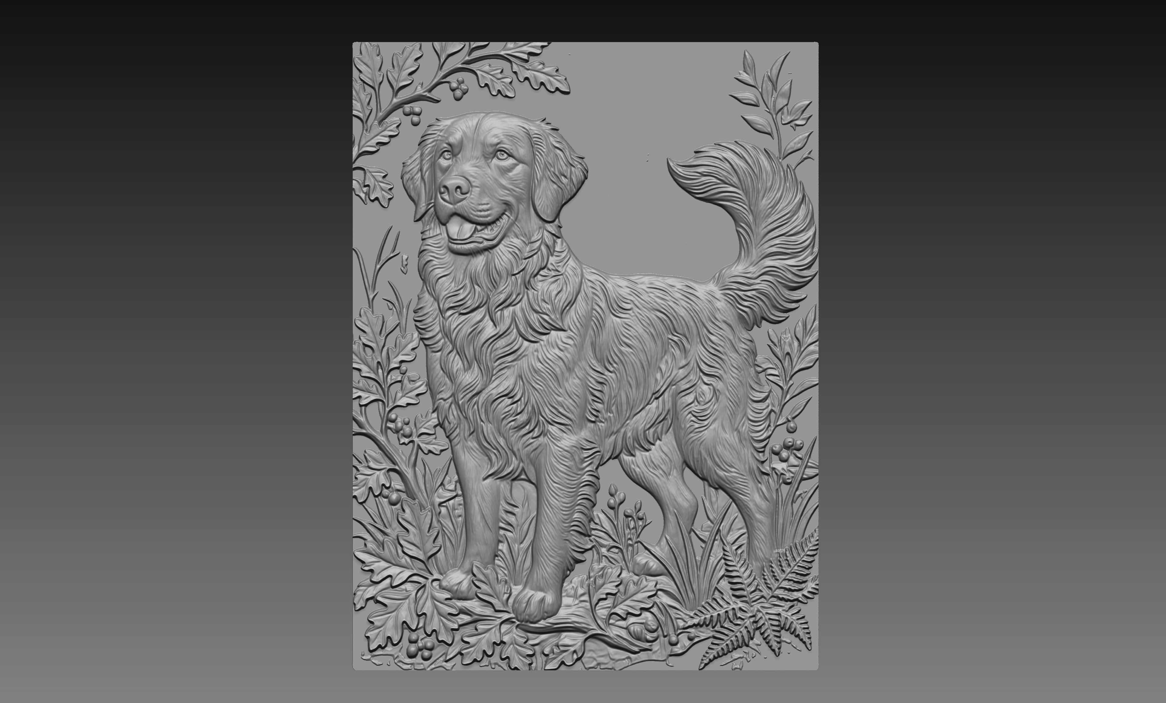 Golden Retriever Forest 3D Relief STL File, Dog CNC Carving Digital Download