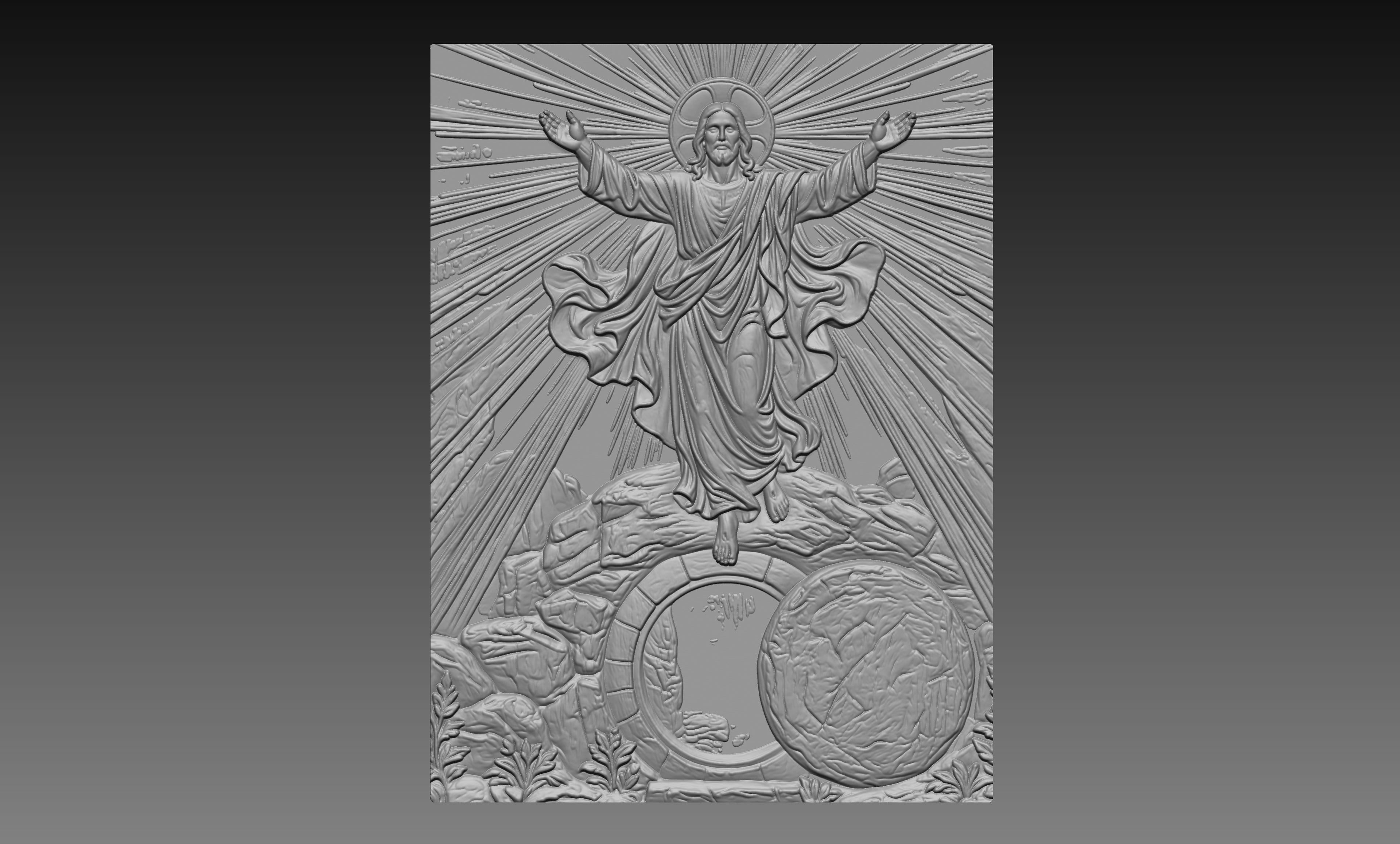 Jesus Rising Tomb 3D Relief STL File, Christian CNC Carving Digital Download