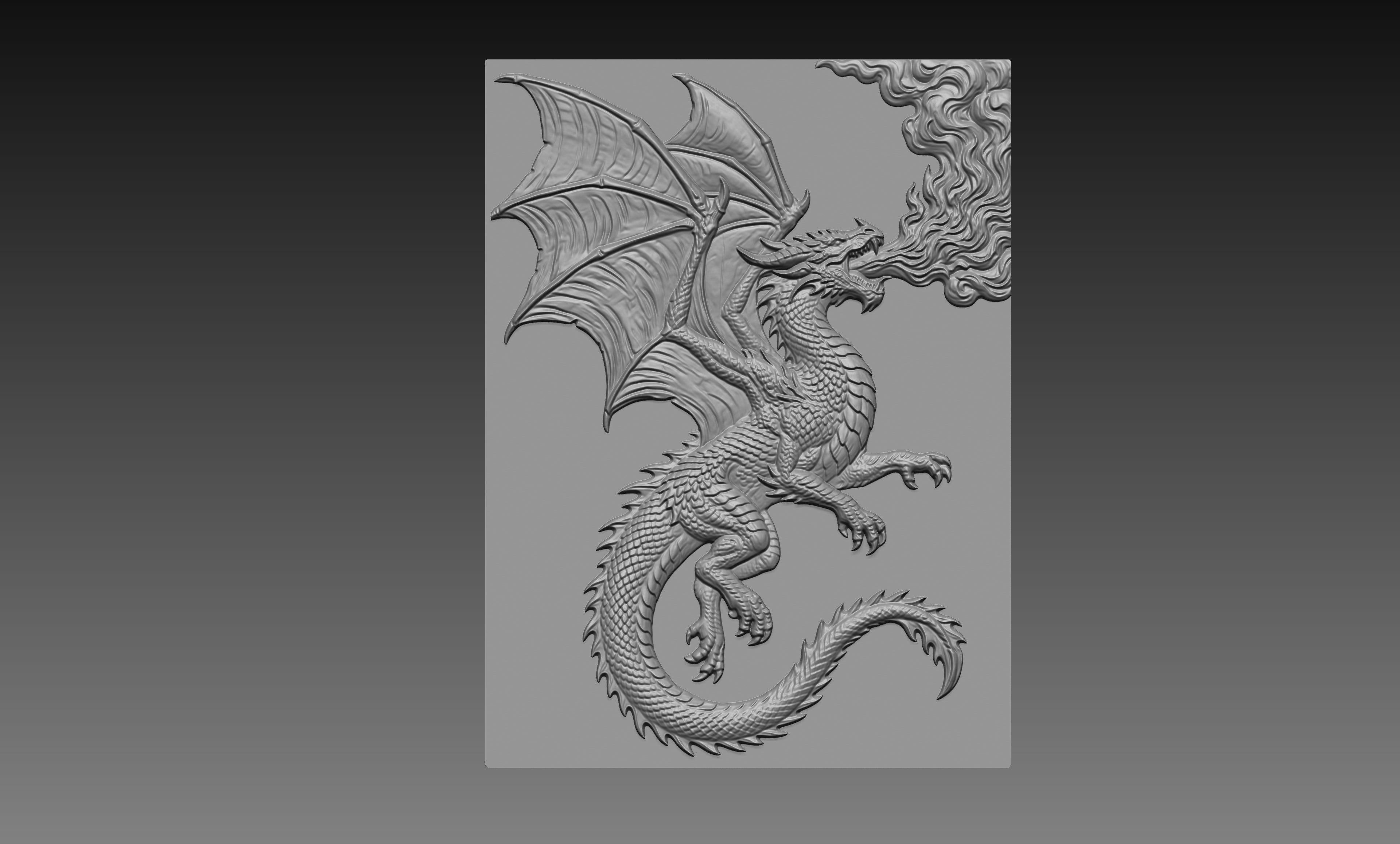 Fire Dragon Breathing Flames 3D Relief STL File, Fantasy CNC Carving Digital Download