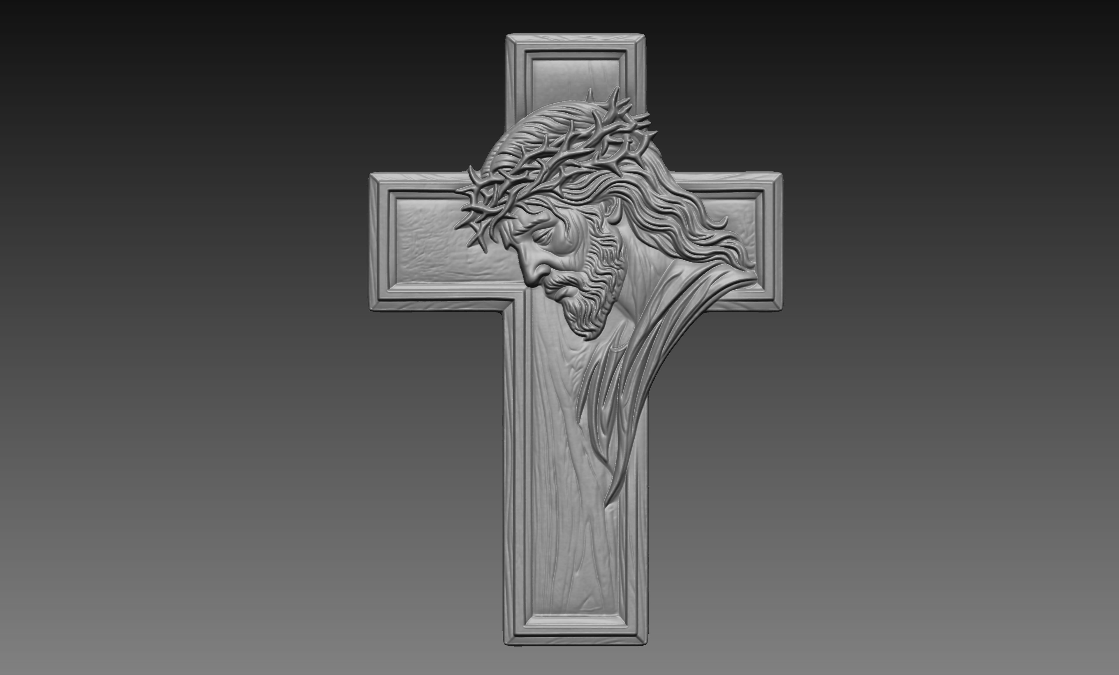 Jesus Christ Portrait Crown of Thorns Cross 3D Relief STL File, Religious Christian CNC Carving Digital Download