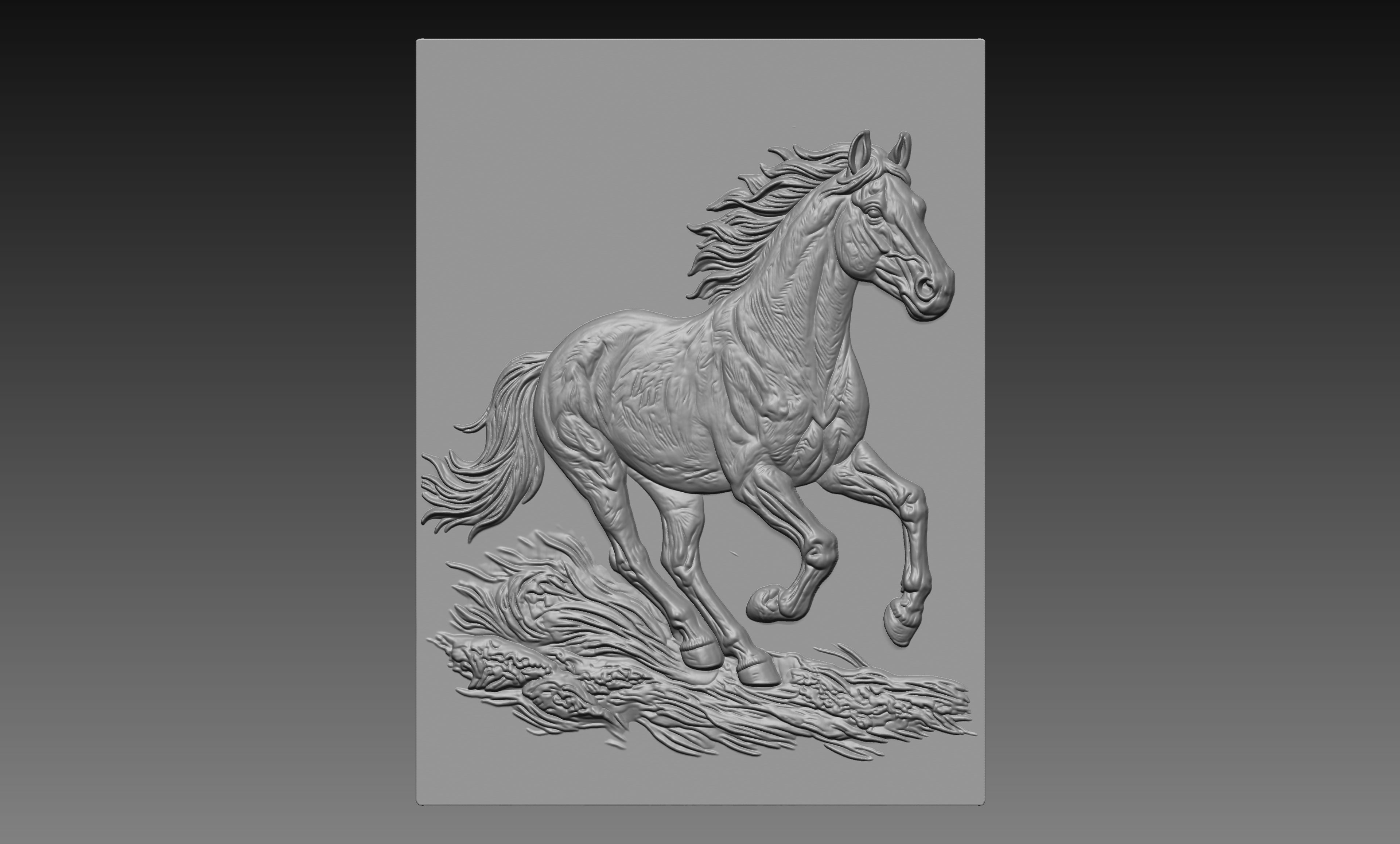 Horse Running 3D Relief STL File, Equestrian CNC Carving Digital Download