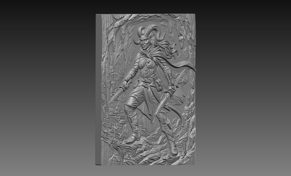 Tiefling Rogue Assassin 3D Relief STL File, DND Fantasy CNC Carving Digital Download