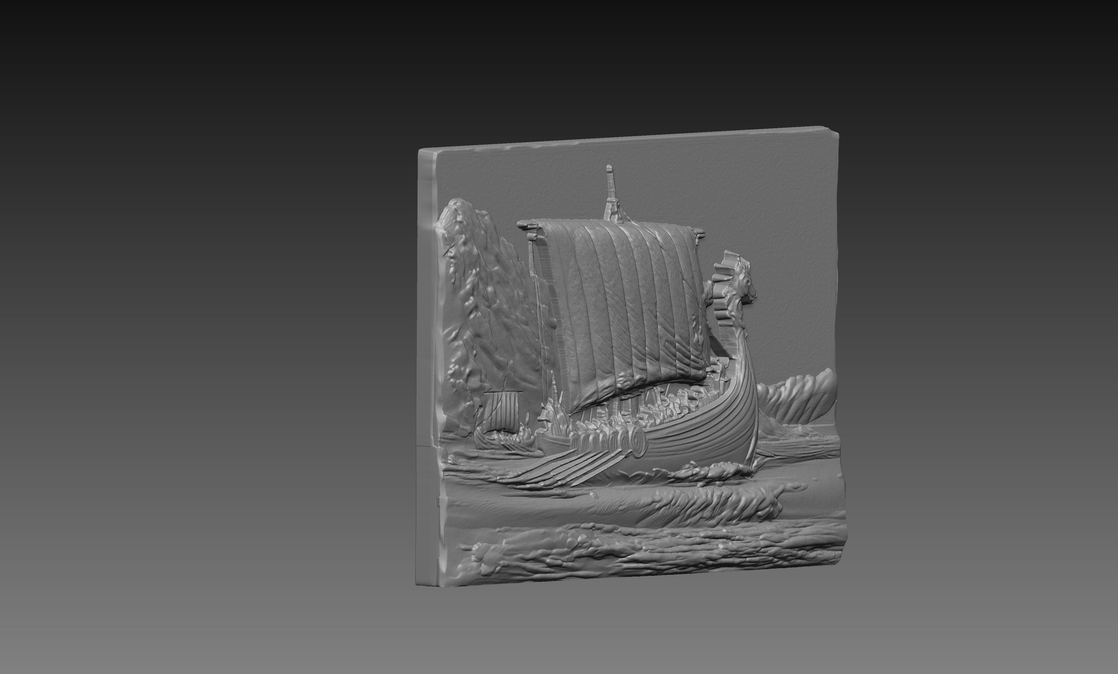 Viking Longboat 3D Relief STL File, Norse Ship CNC Carving Model, Ocean Waves Wall Art Panel, Nordic Decor, Router Engraving 3D Print