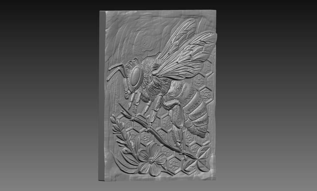 Honey Bee Honeycomb 3D Relief STL File, Nature CNC Carving Digital Download