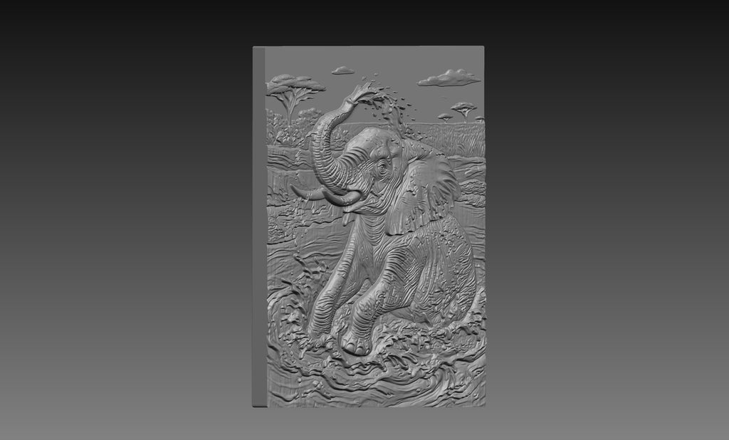 Elephant Mud Savannah 3D Relief STL File, Wildlife CNC Carving Digital Download
