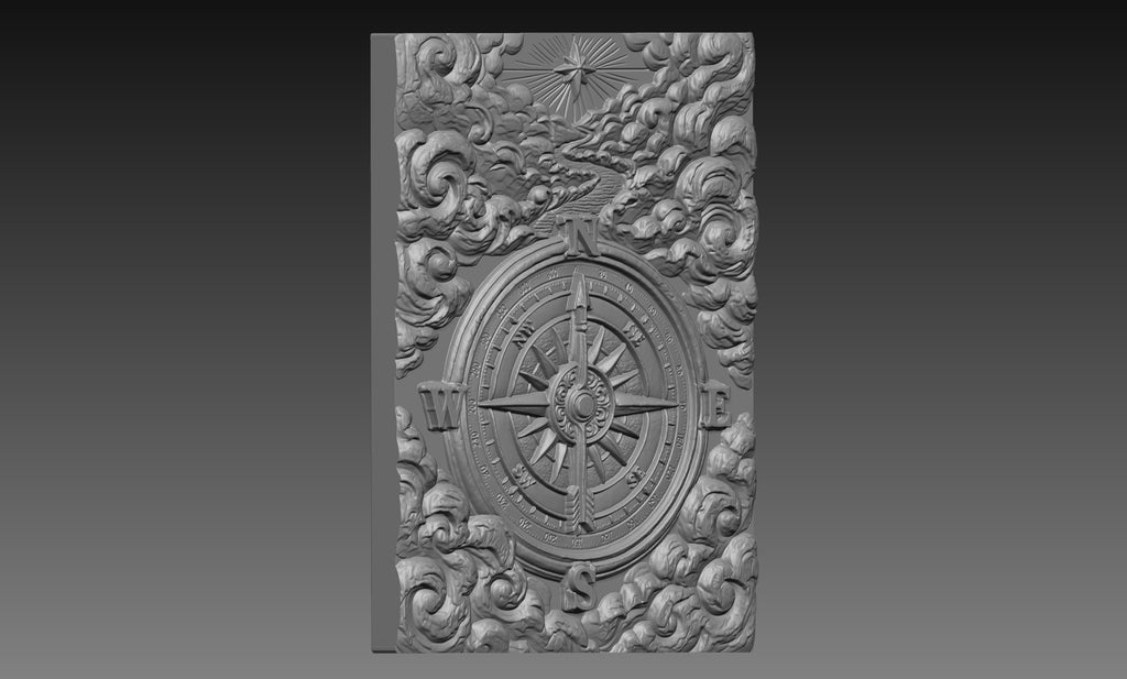 Compass North Star 3D Relief STL File, Nautical CNC Carving Digital Download