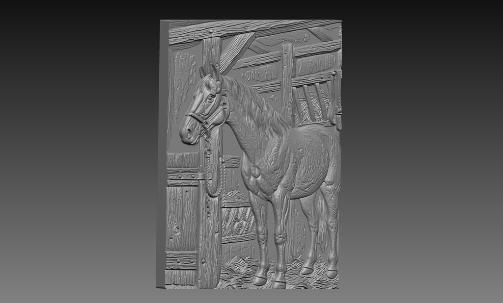 Stable Horse Ranch 3D Relief STL File, Western Farm Animal CNC Carving Digital Download