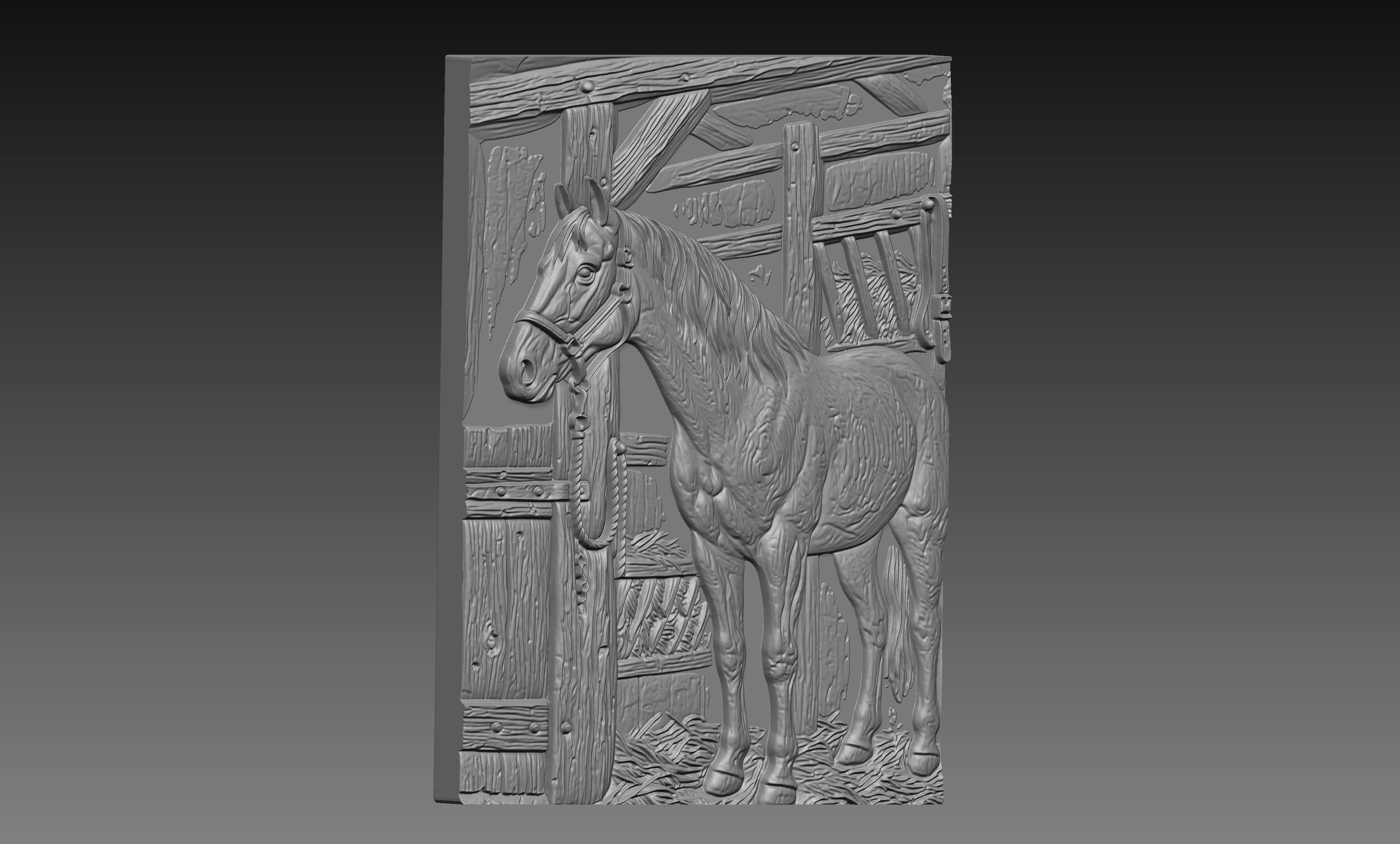 Stable Horse Ranch 3D Relief STL File, Western Farm Animal CNC Carving Digital Download