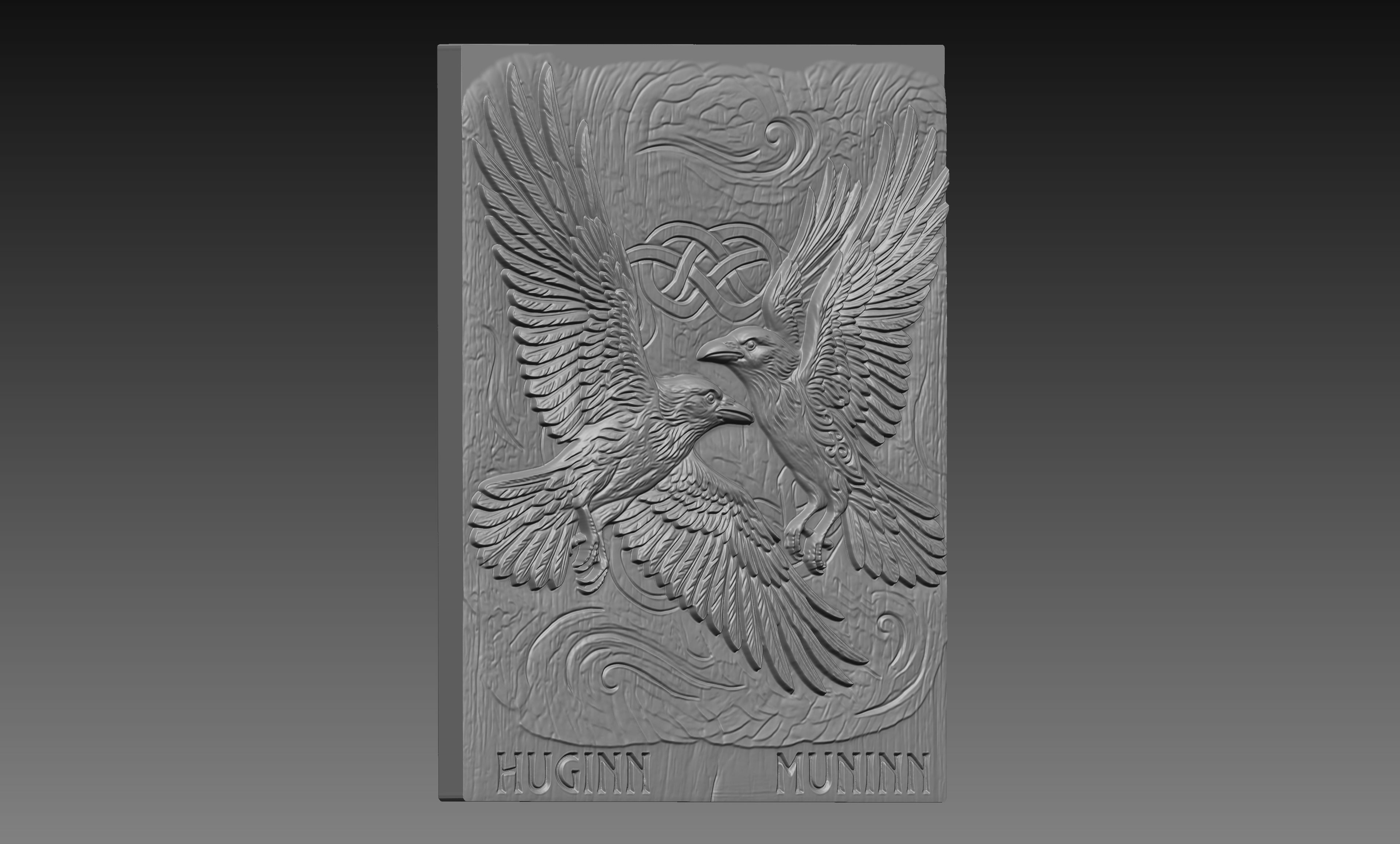 Huginn Muninn Ravens 3D Relief STL File, Norse Viking CNC Carving Digital Download