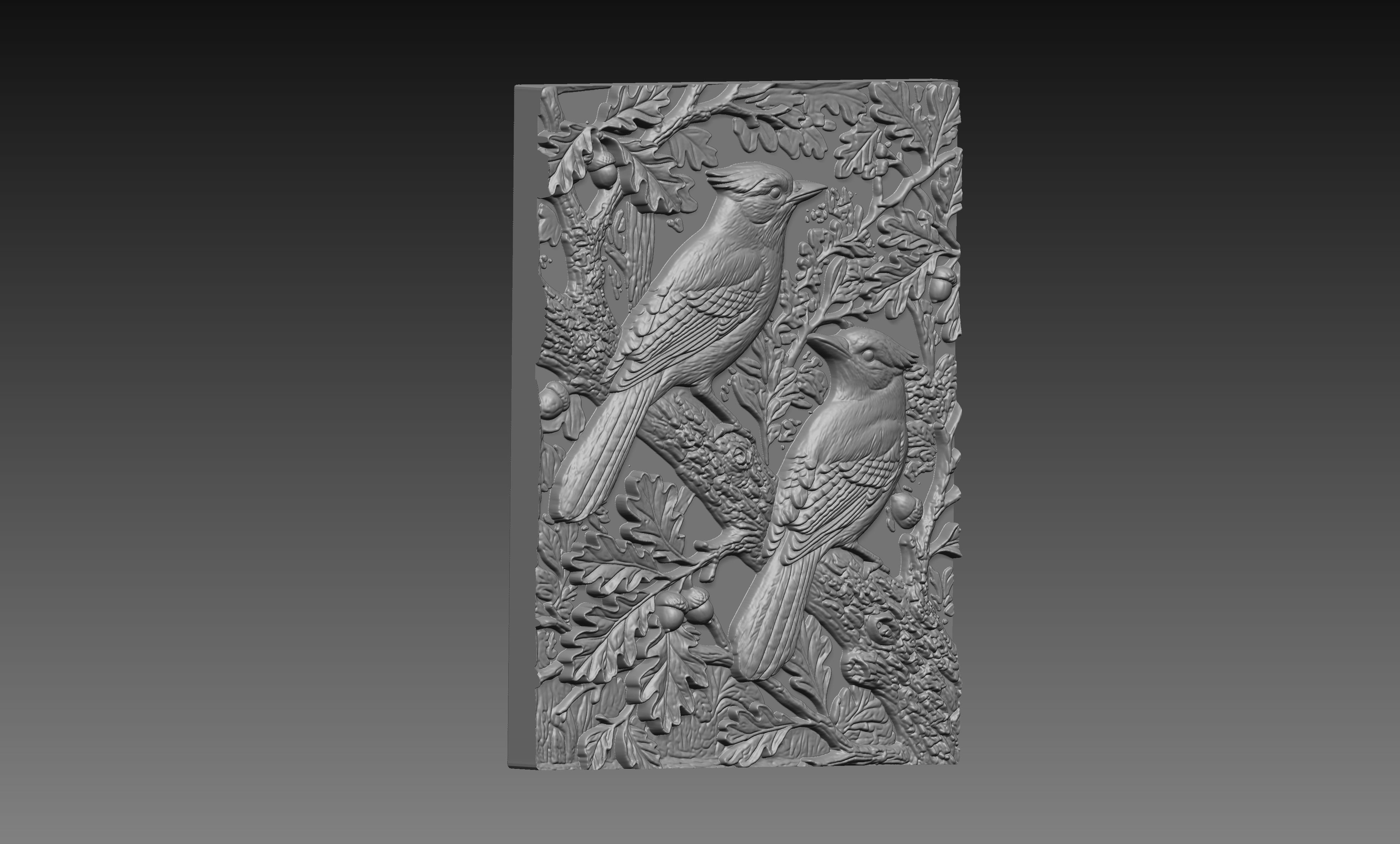 Two Blue Jay Birds 3D Relief STL File, Bluejay on Oak Branch CNC Carving Model, Bird Wall Art Panel, Nature Decor, Router Engraving 3D Print Digital Download
