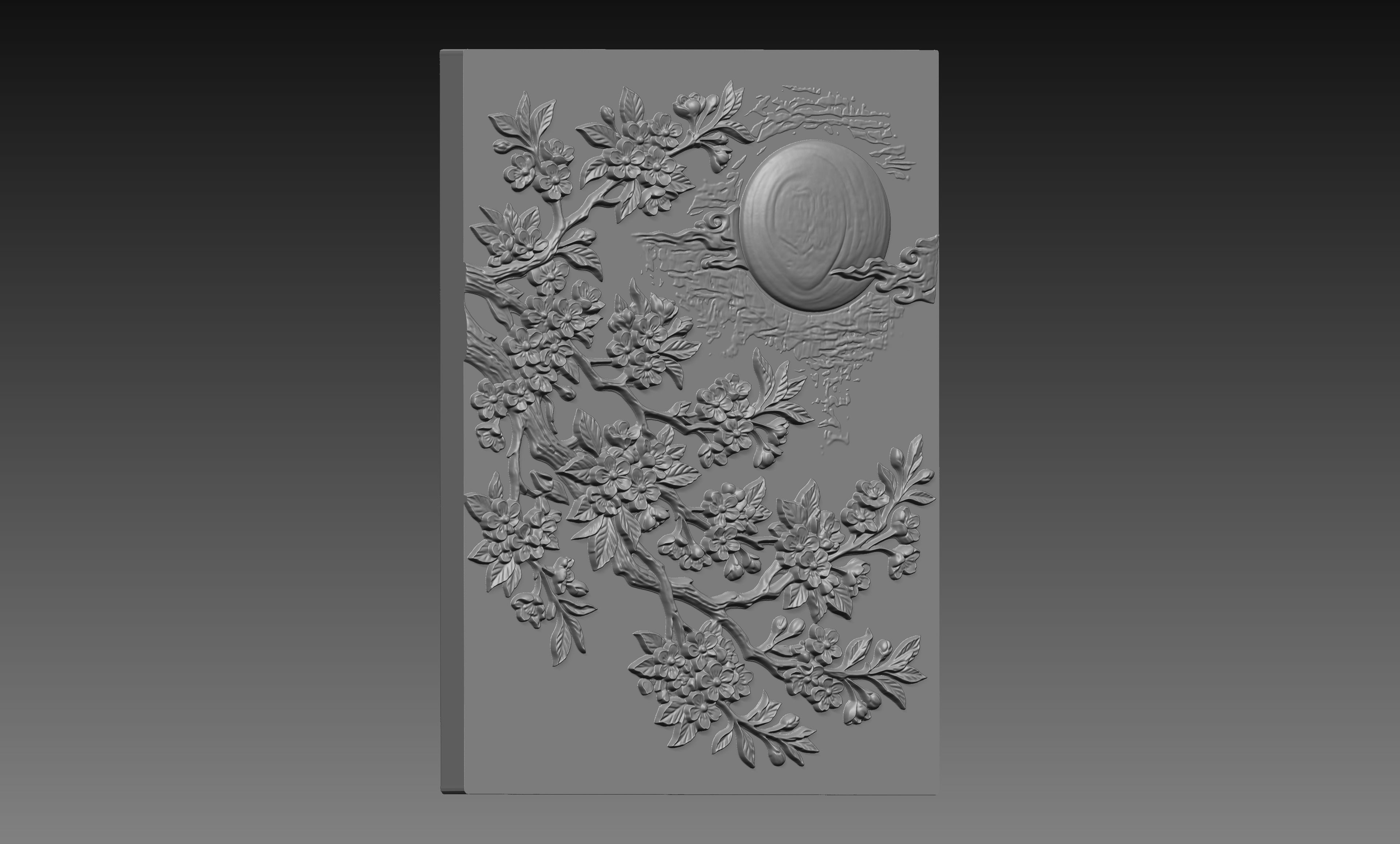 Sakura Full Moon 3D Relief STL File, Japanese CNC Carving Digital Download
