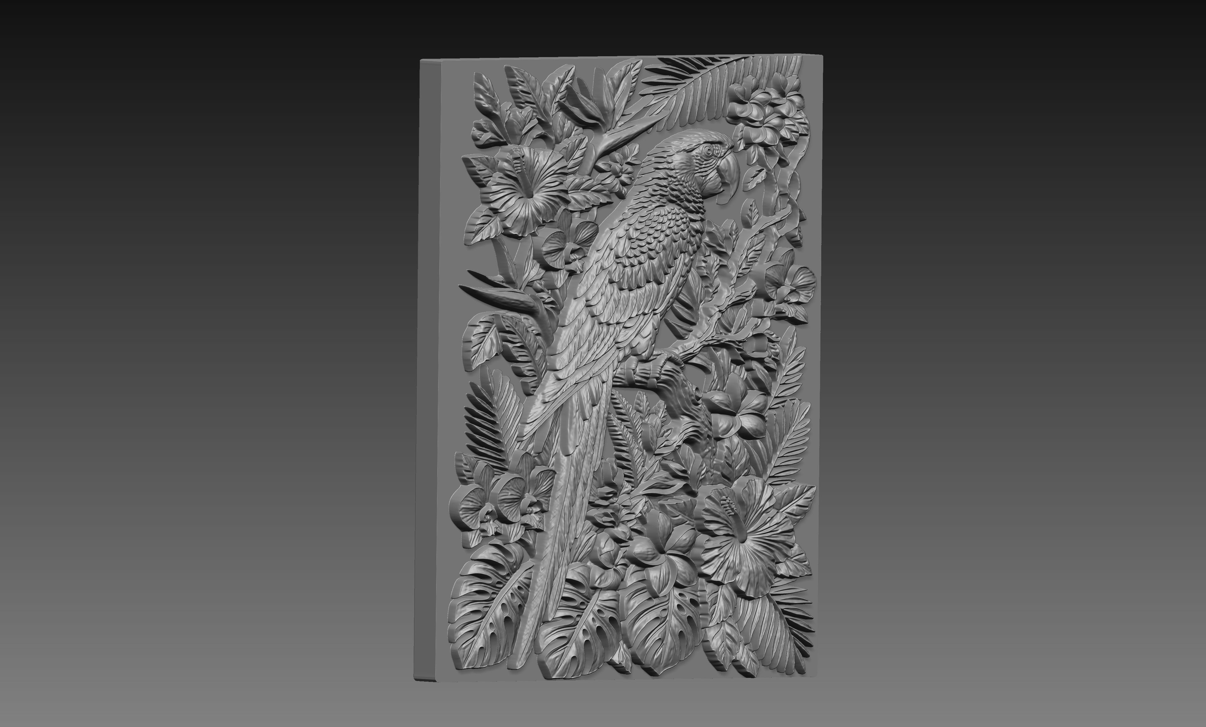 Parrot Tropical Flowers 3D Relief STL File, Exotic CNC Carving Digital Download