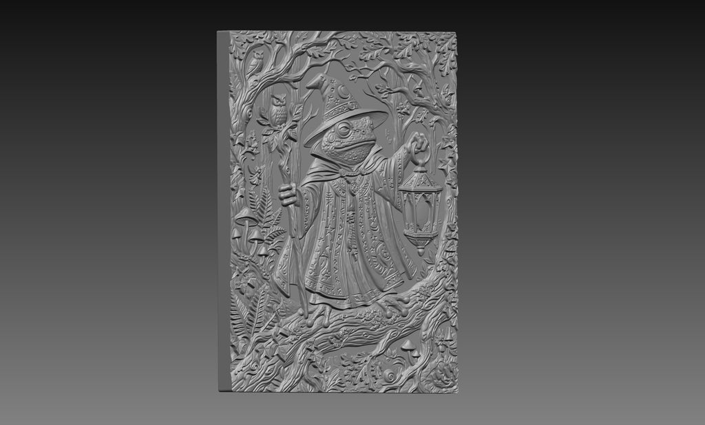 DND Frog Wizard Lantern 3D Relief STL File, Fantasy Tabletop CNC Carving Gaming Decor Digital Download