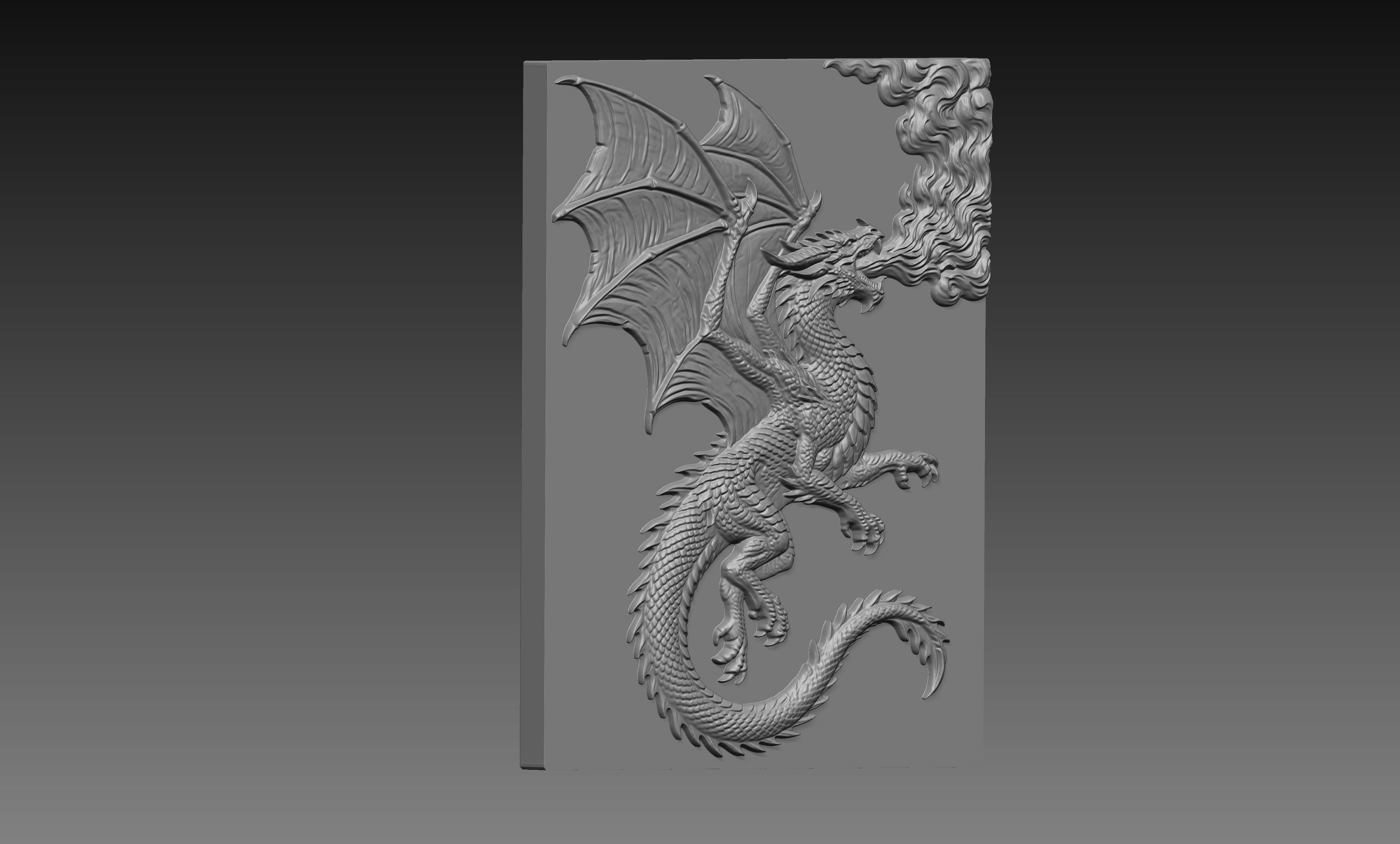 Fire Dragon Breathing Flames 3D Relief STL File, Fantasy CNC Carving Digital Download