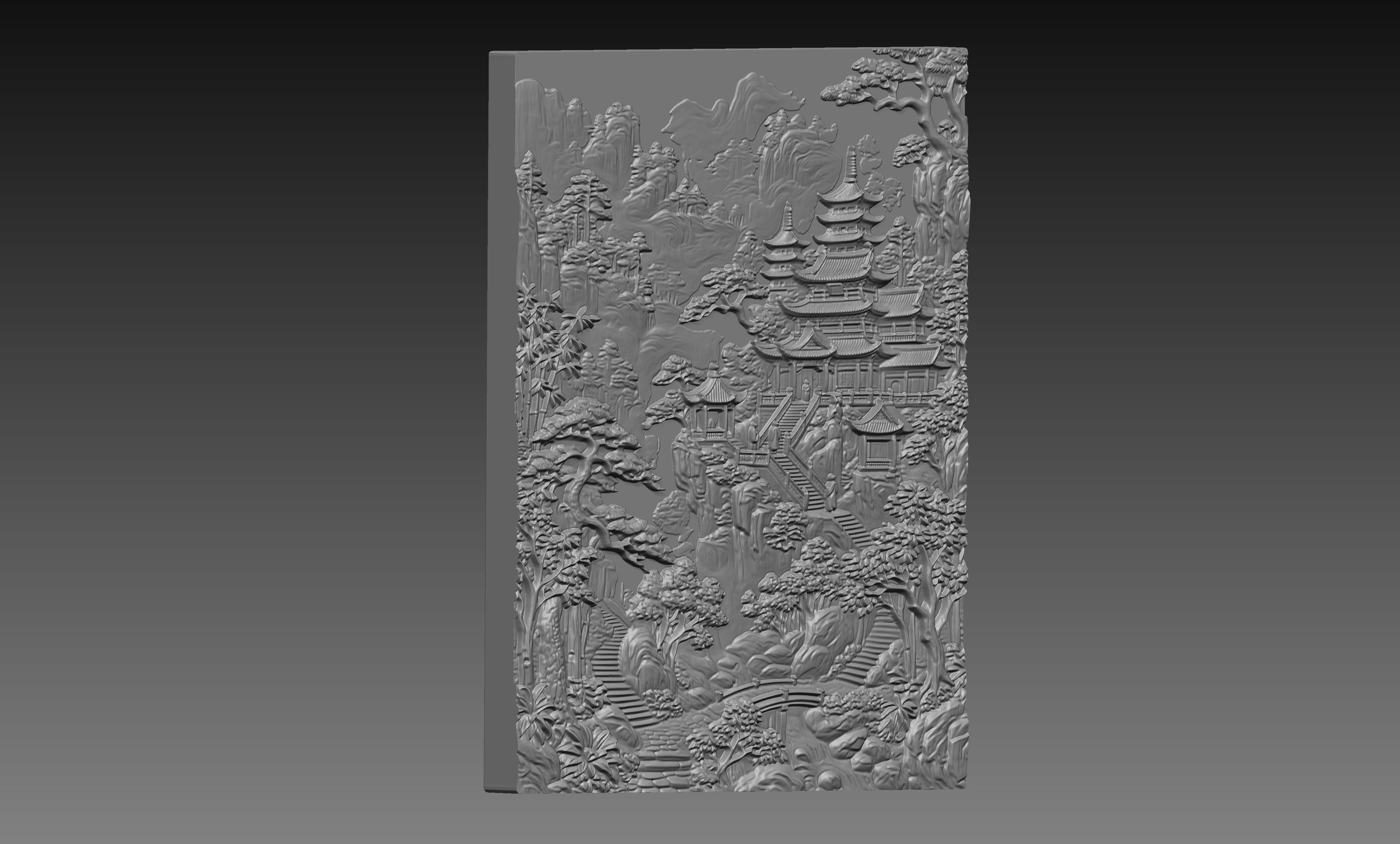 Japanese Temple Mountain Forest 3D Relief STL File, Asian CNC Carving Digital Download