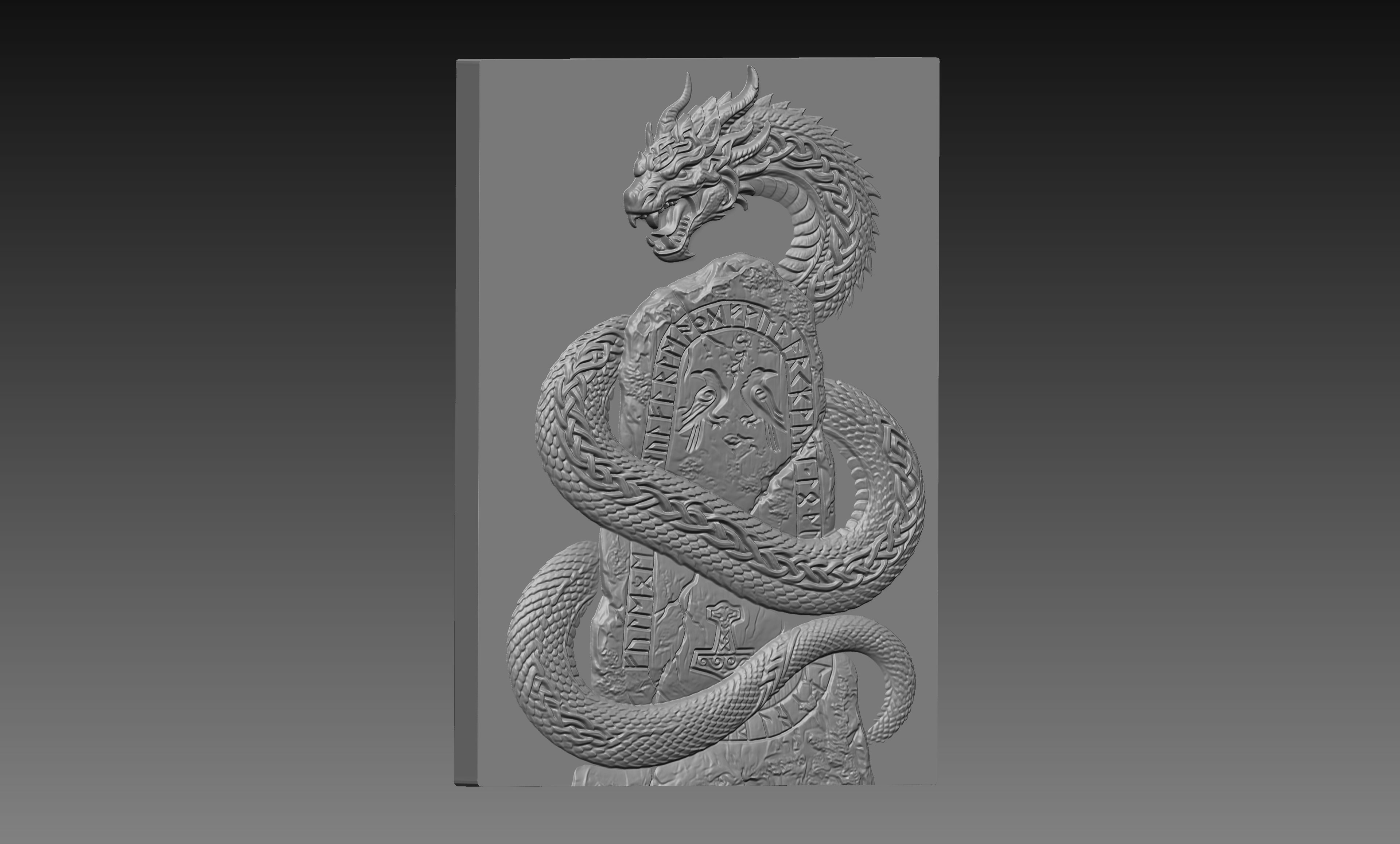 Norse Serpent Rune 3D Relief STL File, Viking Mythology CNC Carving Digital Download