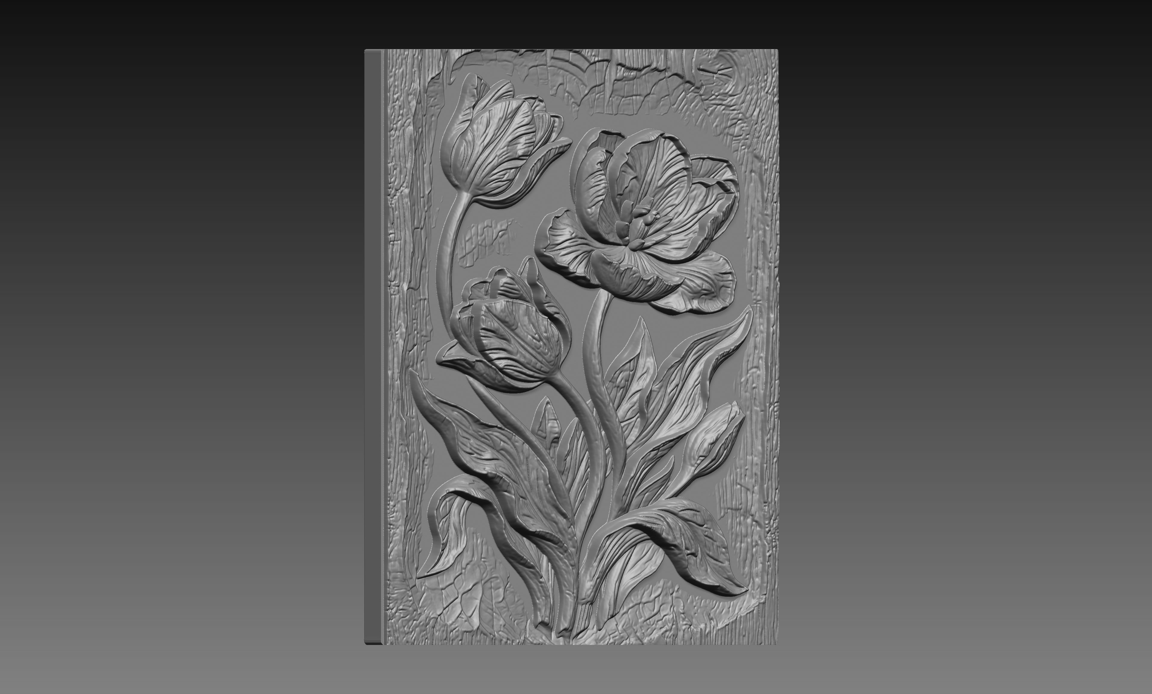 Tulip Flowers 3D Relief STL File, Floral CNC Carving Model, Botanical Wall Art Panel, Spring Decor, Router Engraving 3D Print