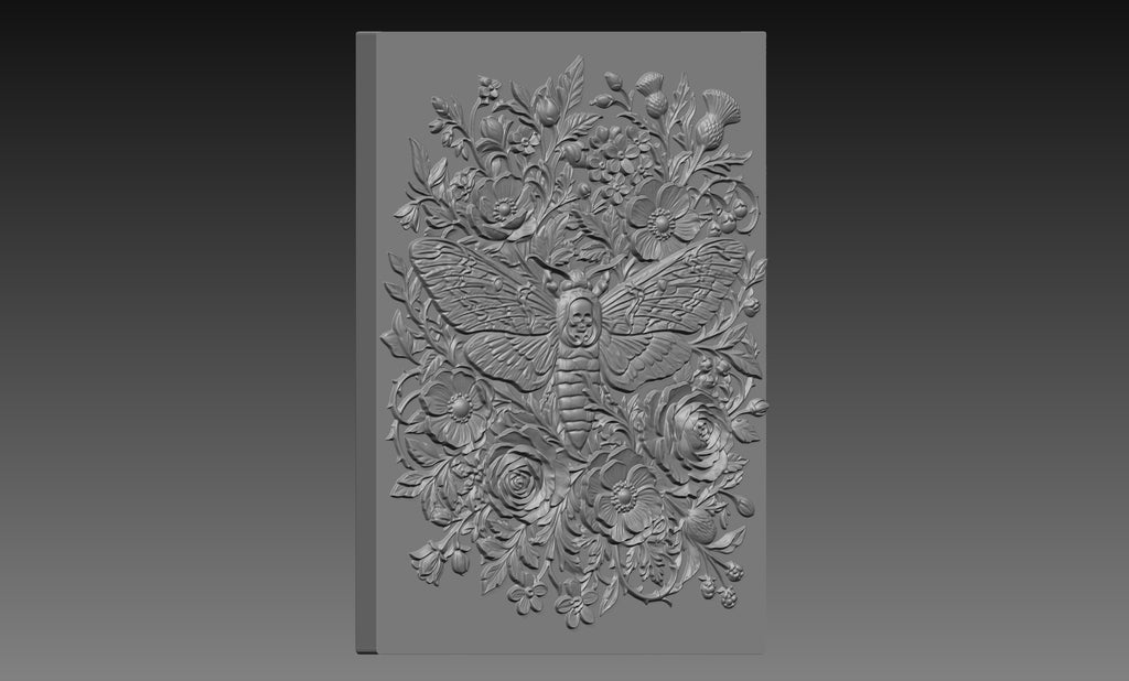 Death Moth Flowers 3D Relief STL File, Gothic CNC Carving Digital Download