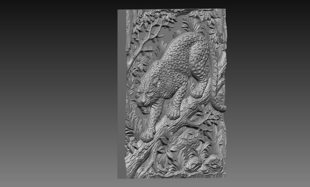 Leopard Pouncing 3D Relief STL File, Jungle Wildlife CNC Carving Model, Big Cat Wall Art Panel, Safari Decor, Router Engraving 3D Print