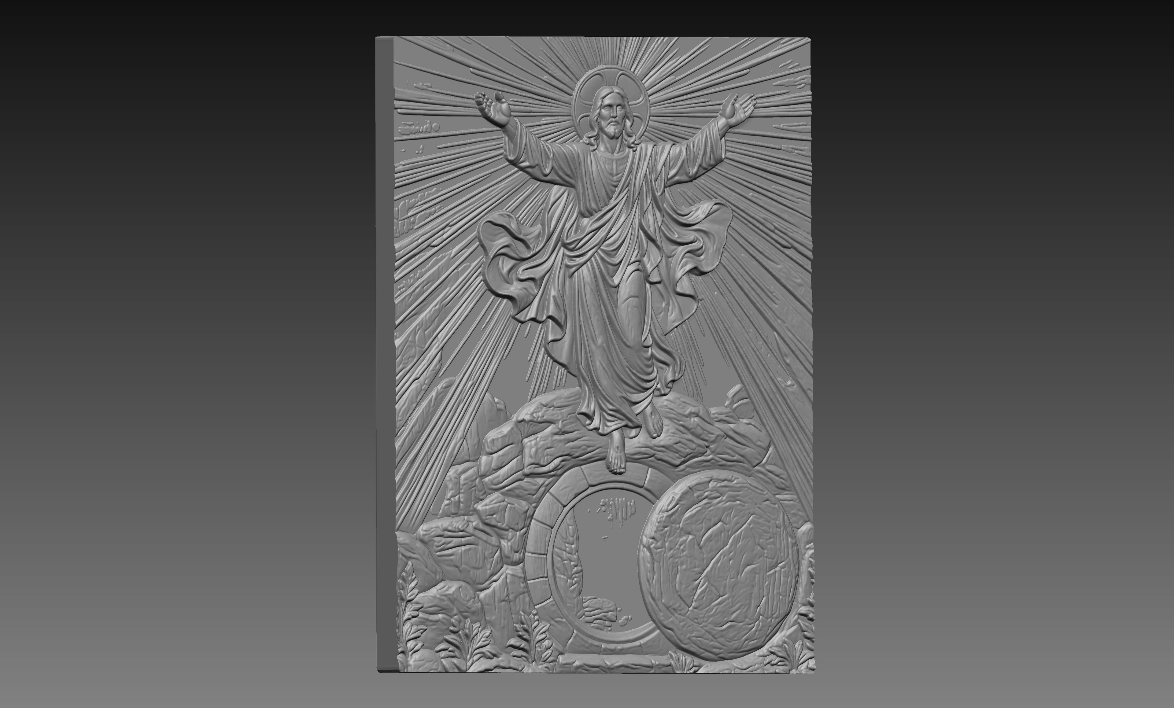 Jesus Rising Tomb 3D Relief STL File, Christian CNC Carving Digital Download