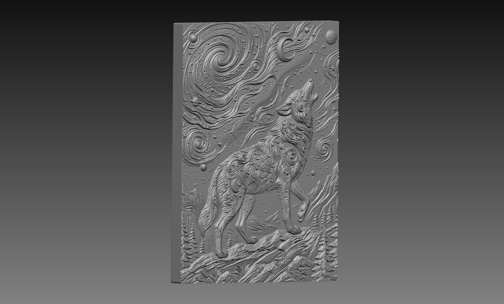Celestial Wolf Moon Stars 3D Relief STL File, Fantasy CNC Carving Digital Download