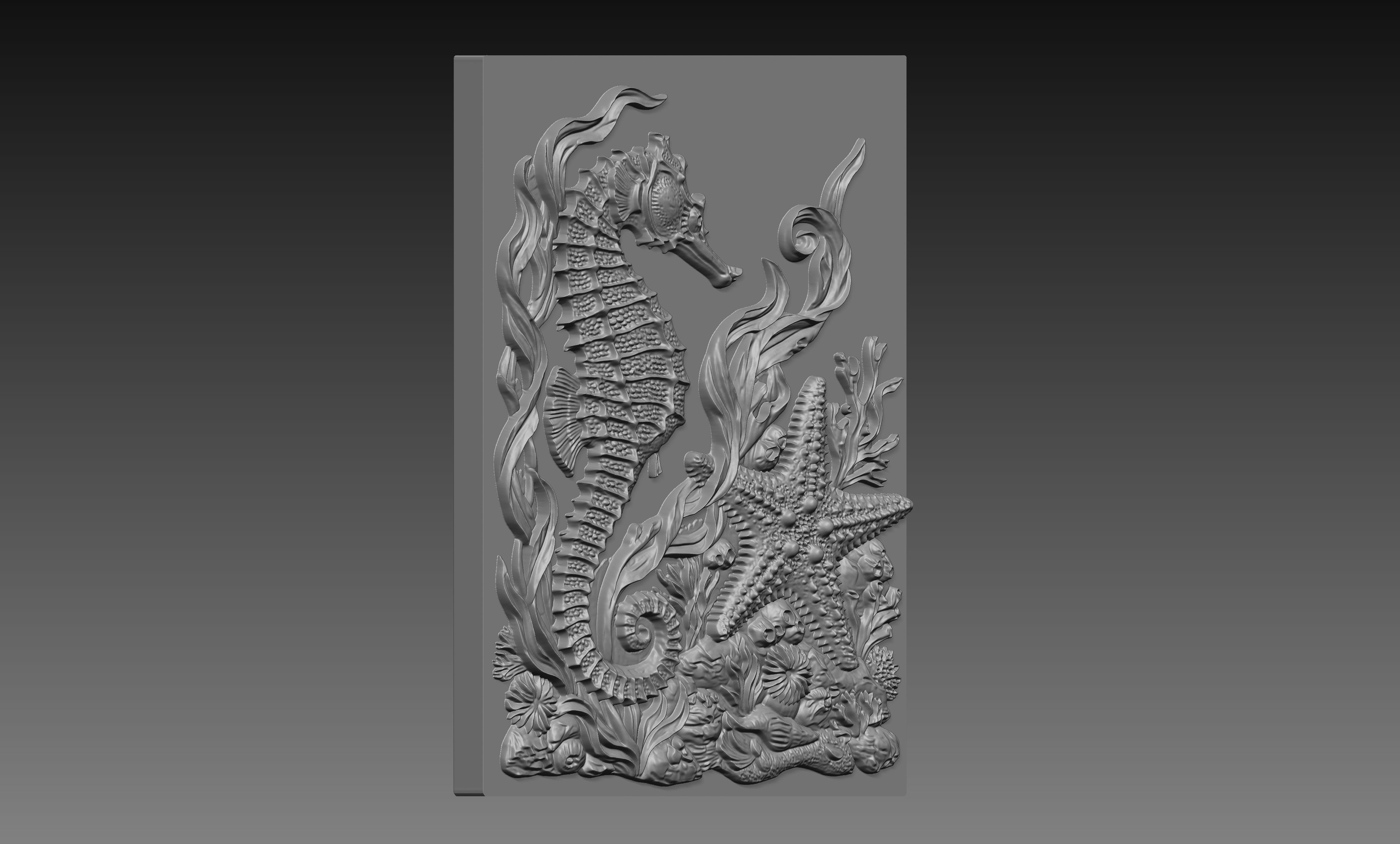 Seahorse Starfish Coral 3D Relief STL File, Nautical CNC Carving Digital Download