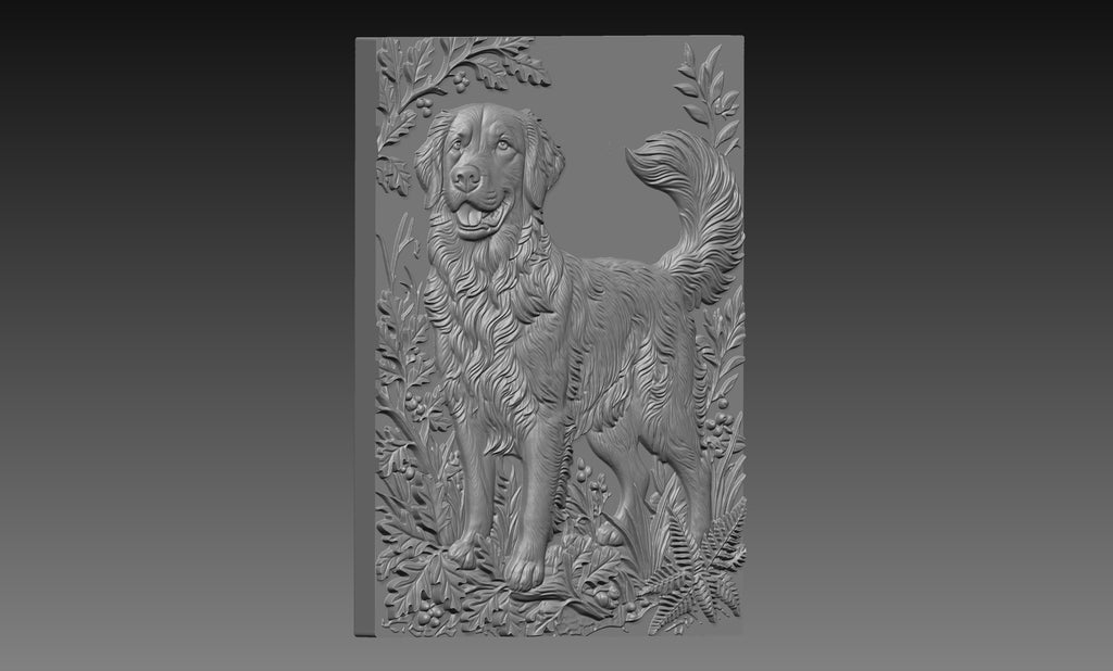 Golden Retriever Forest 3D Relief STL File, Dog CNC Carving Digital Download