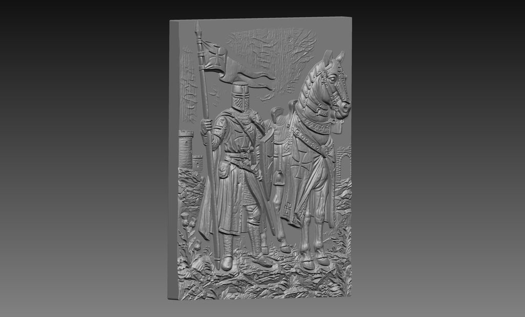 Crusader Knight Horse 3D Relief STL File, Holy Warrior Medieval Christian CNC Carving Digital Download