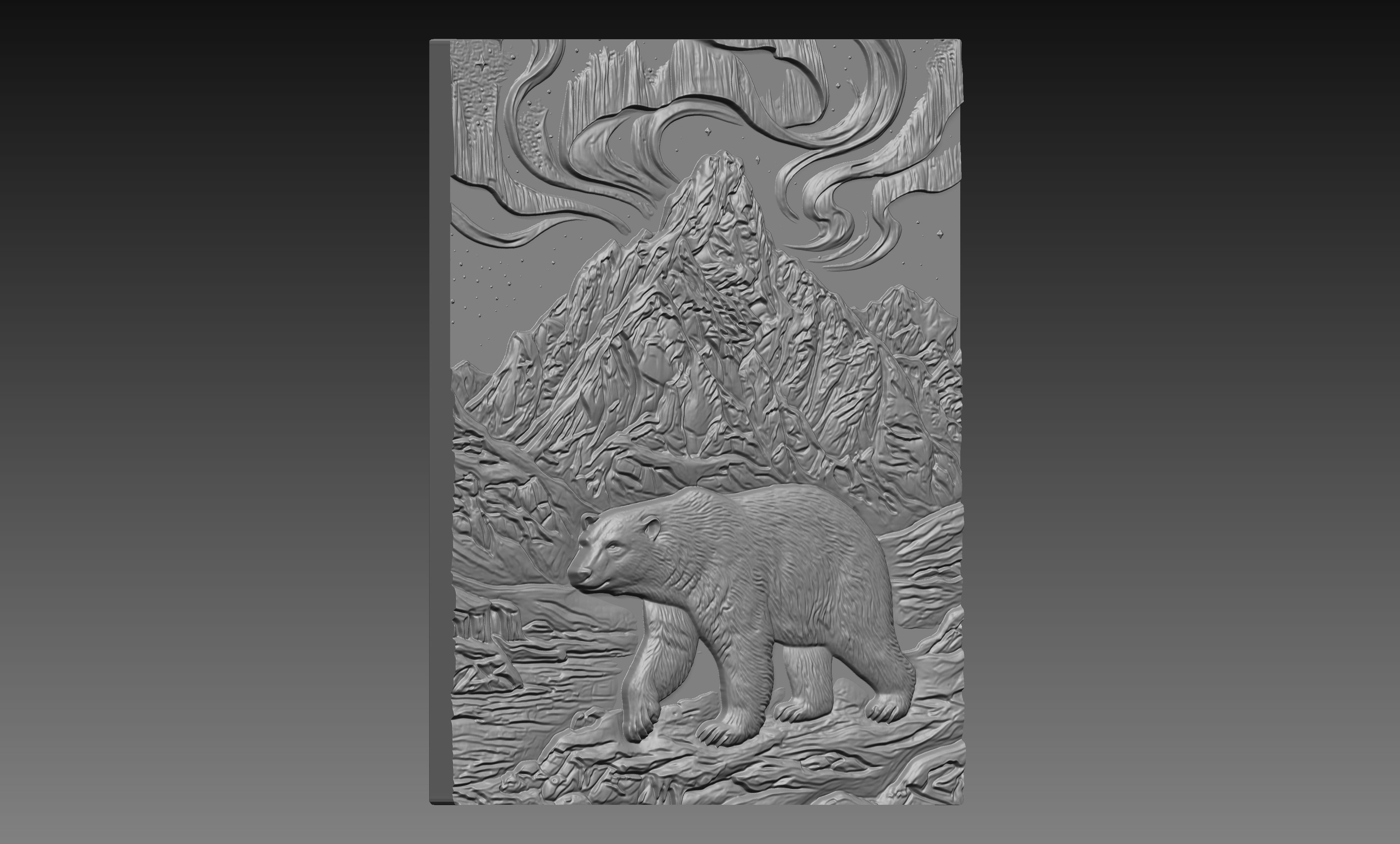 Polar Bear Northern Lights 3D Relief STL File, Arctic CNC Carving Digital Download
