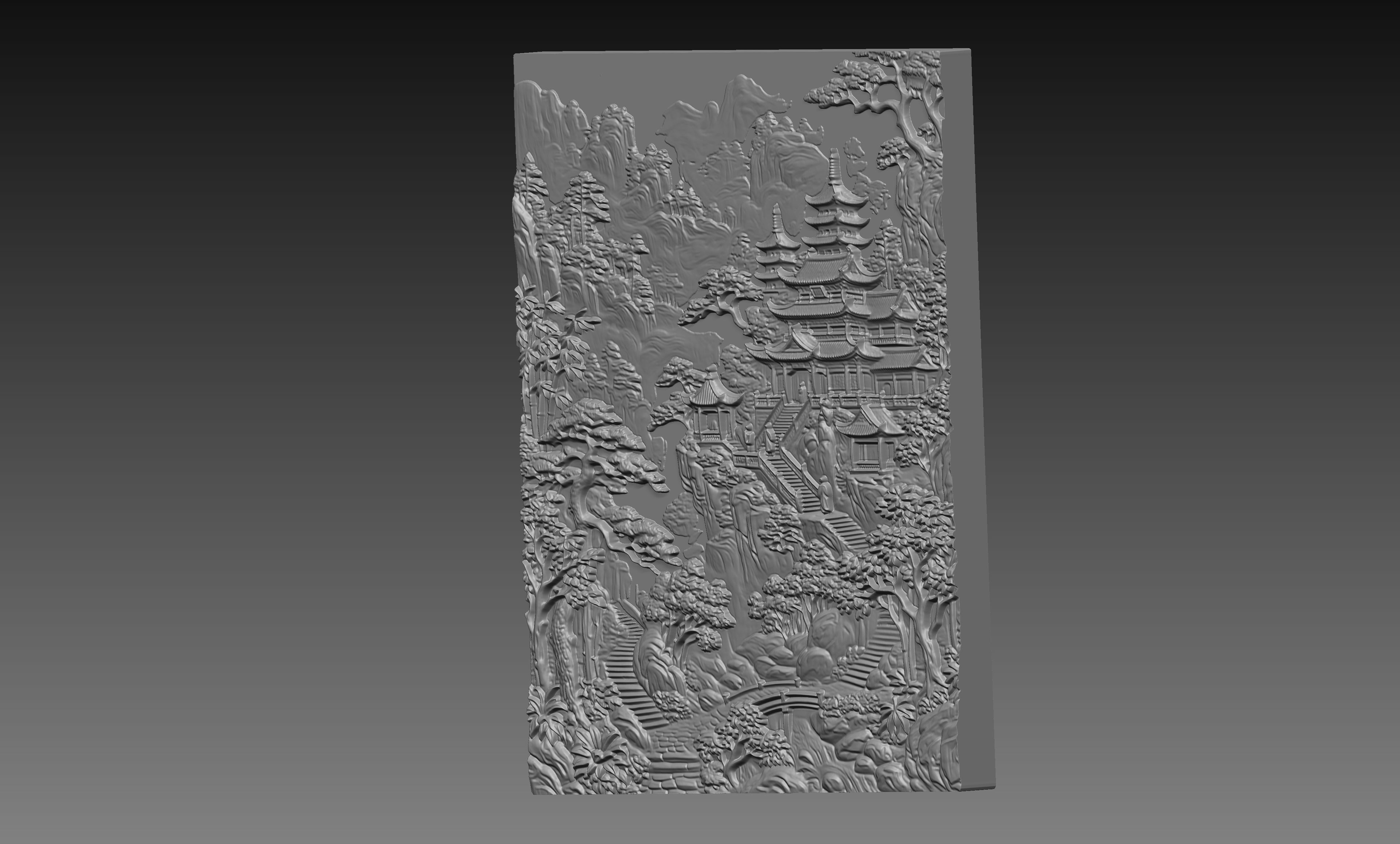 Japanese Temple Mountain Forest 3D Relief STL File, Asian CNC Carving Digital Download