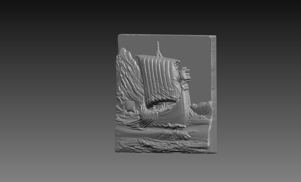 Viking Longboat 3D Relief STL File, Norse Ship CNC Carving Model, Ocean Waves Wall Art Panel, Nordic Decor, Router Engraving 3D Print