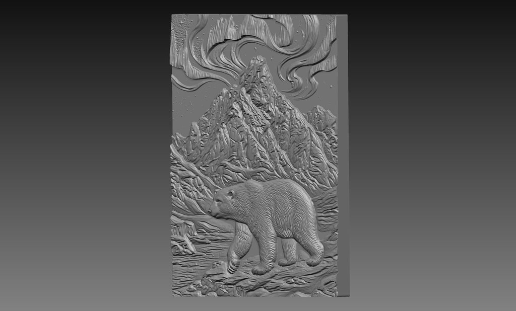 Polar Bear Northern Lights 3D Relief STL File, Arctic CNC Carving Digital Download