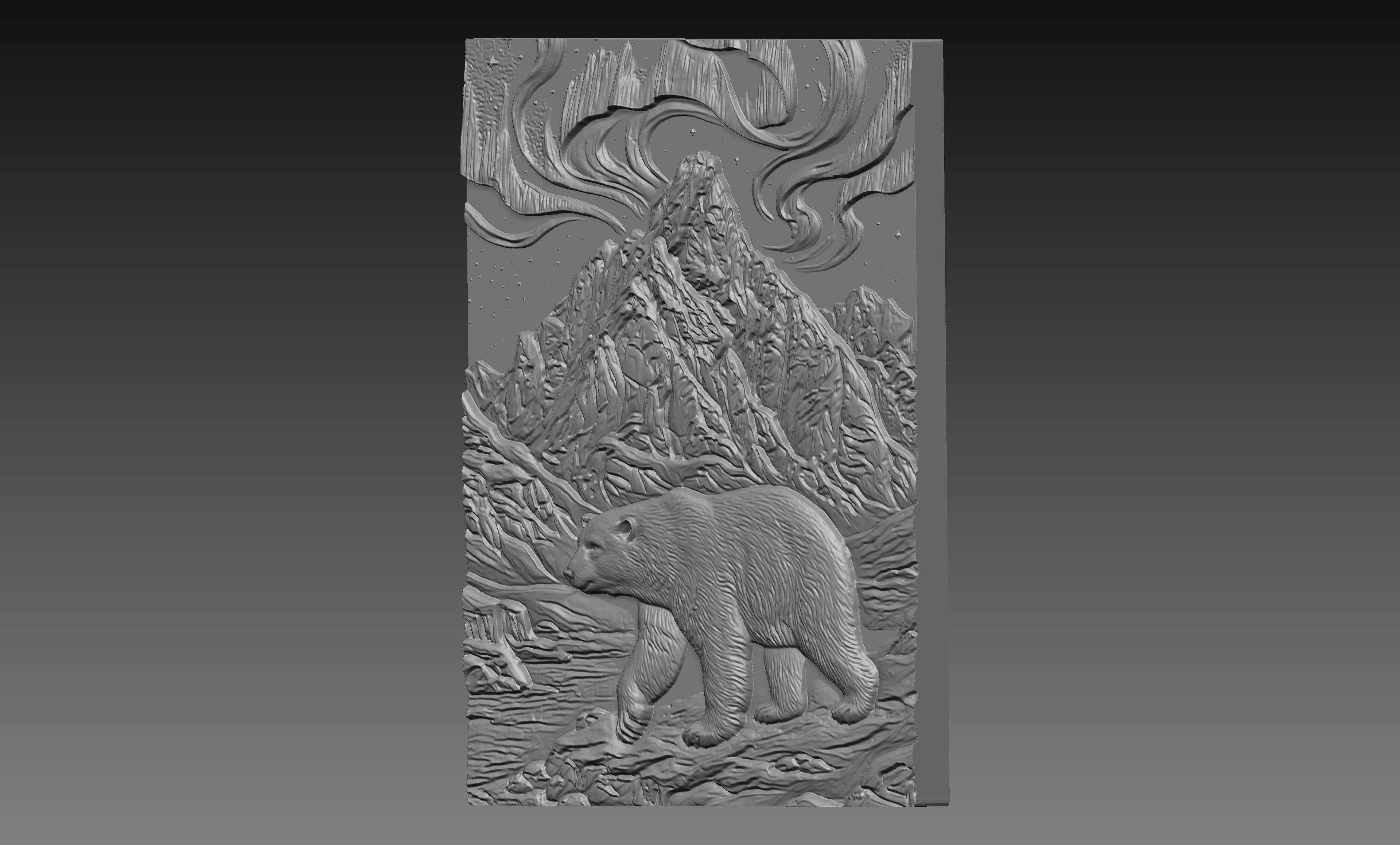 Polar Bear Northern Lights 3D Relief STL File, Arctic CNC Carving Digital Download