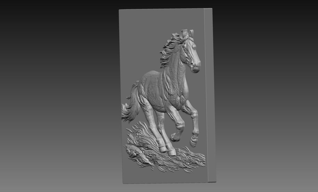 Horse Running 3D Relief STL File, Equestrian CNC Carving Digital Download