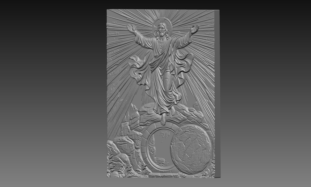 Jesus Rising Tomb 3D Relief STL File, Christian CNC Carving Digital Download