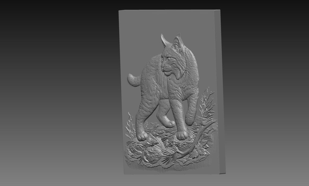 Wild Lynx Cat 3D Relief STL File, Wildlife CNC Carving Digital Download