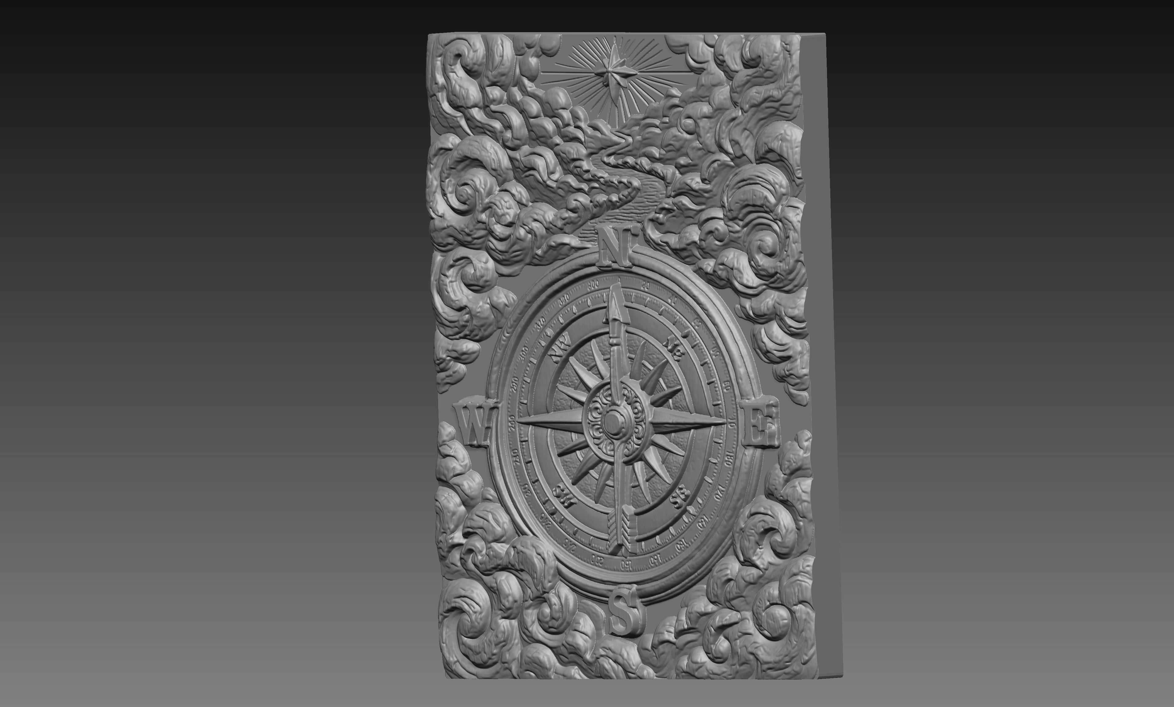 Compass North Star 3D Relief STL File, Nautical CNC Carving Digital Download
