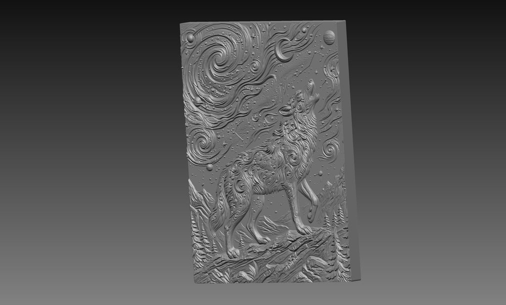 Celestial Wolf Moon Stars 3D Relief STL File, Fantasy CNC Carving Digital Download